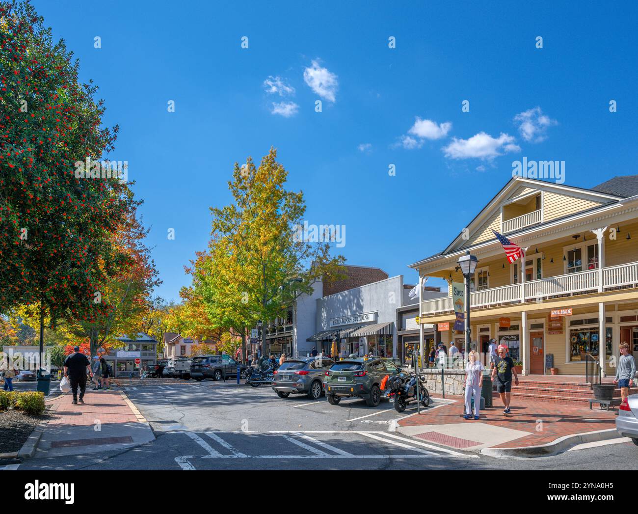 Negozi e ristoranti in Public Square, Dahlonega, Georgia, Stati Uniti Foto Stock