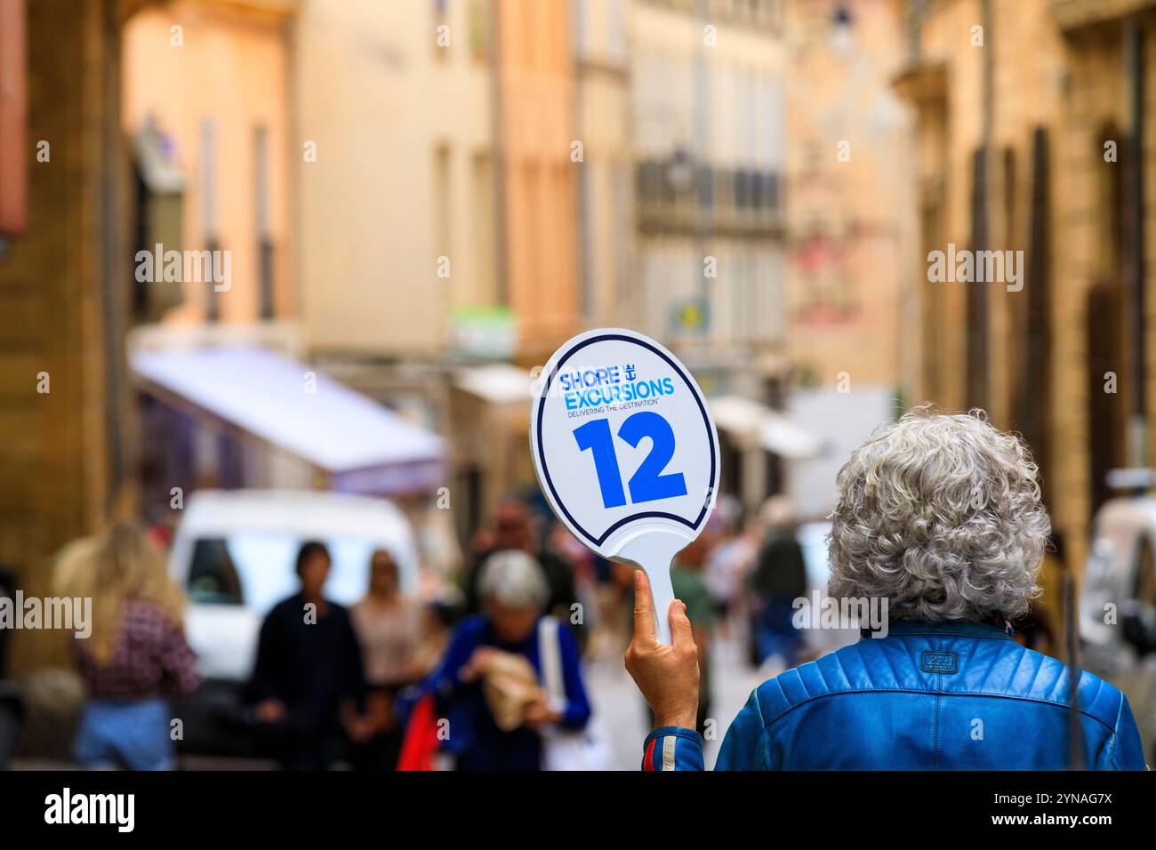 Francia, Bouches du Rhone (13), Aix en Provence, croisieristes en visite dans le centre ville, guida Foto Stock