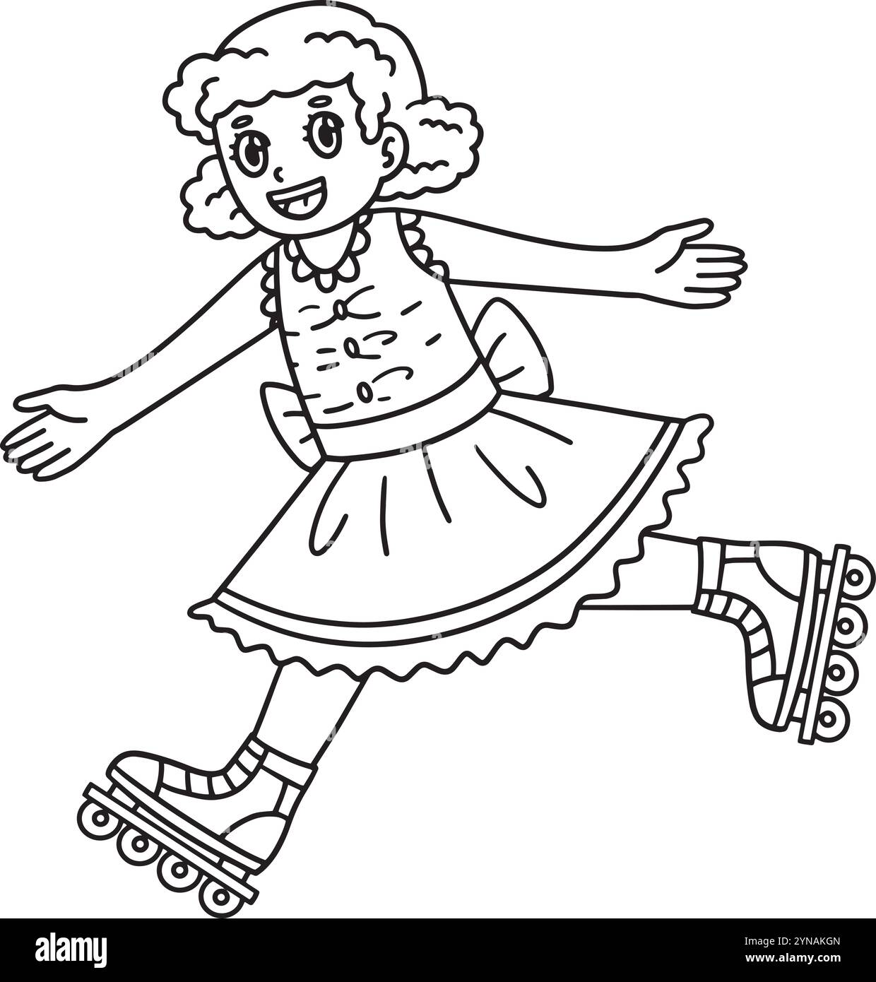 Pattinaggio in linea femminile in un abito da colorare isolato Illustrazione Vettoriale