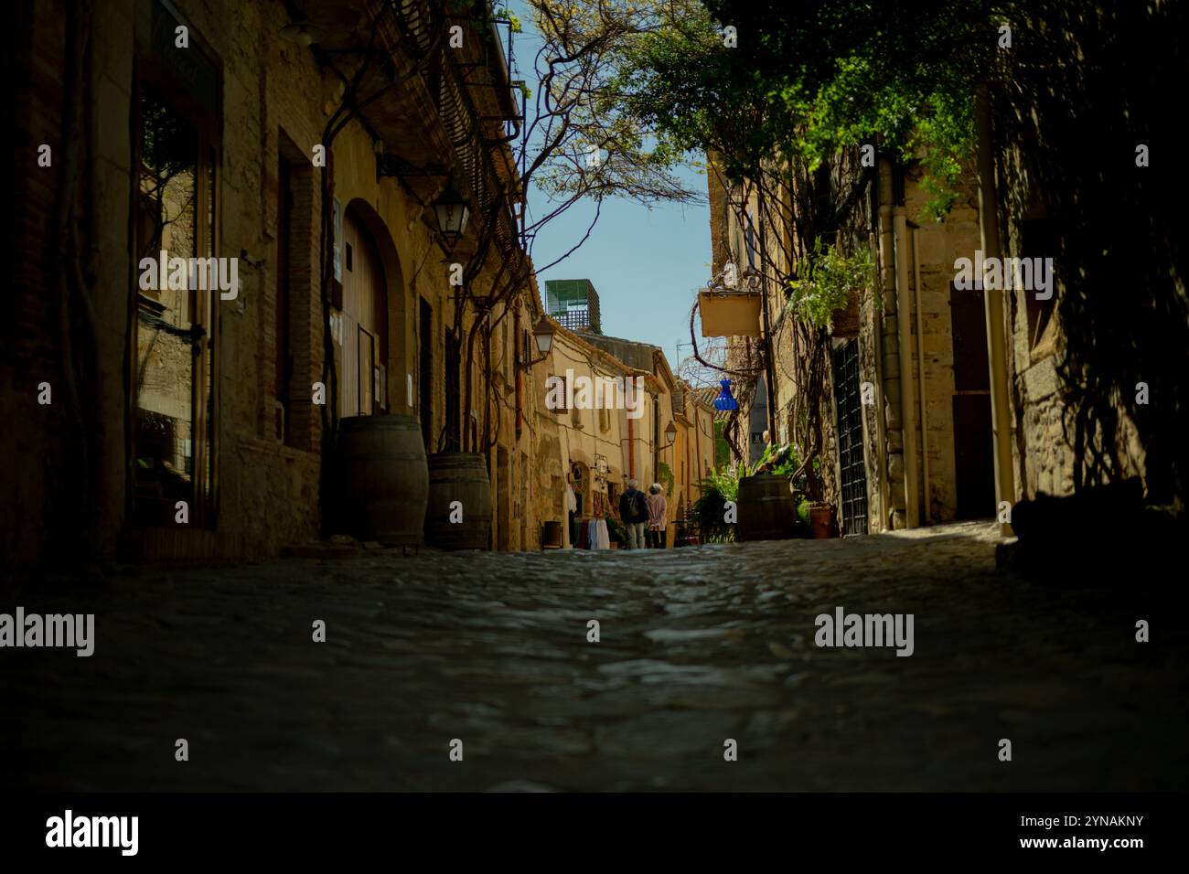 Vista sulla strada ad angolo basso a Peratallada, Spagna Foto Stock