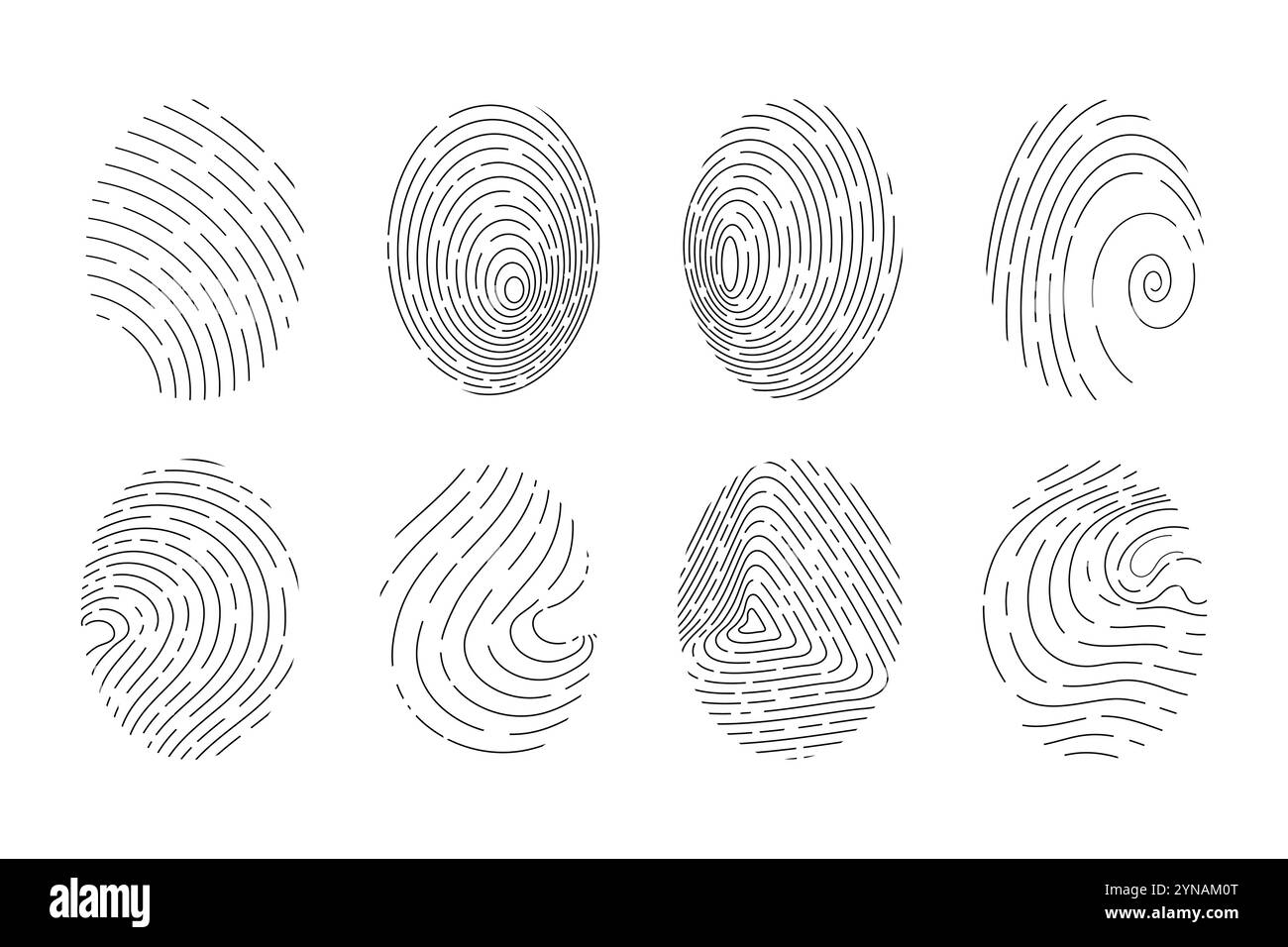 Icona con impronta digitale id biometrico, scansione univoca, firma linea su sfondo bianco. Identità Touch id, scanner. Icona impronte digitali . Illustrazione vettoriale Illustrazione Vettoriale