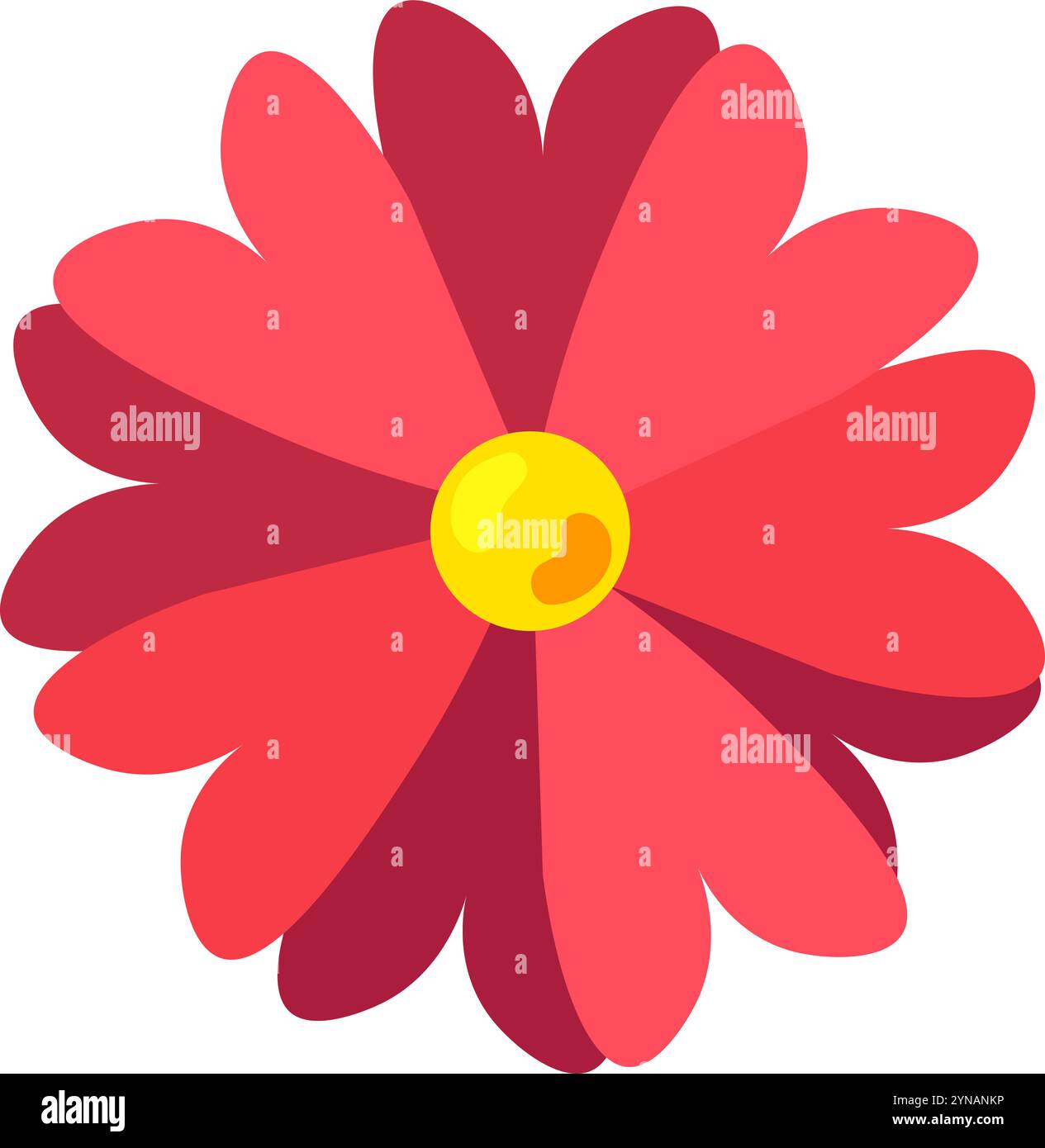 Fiore di gerbera rosso brillante per decorare copricapi e ghirlande. Elemento della vacanza ispanica Cinco De Mayo. Icona delle festività messicane. Semplice vena dei cartoni animati Illustrazione Vettoriale