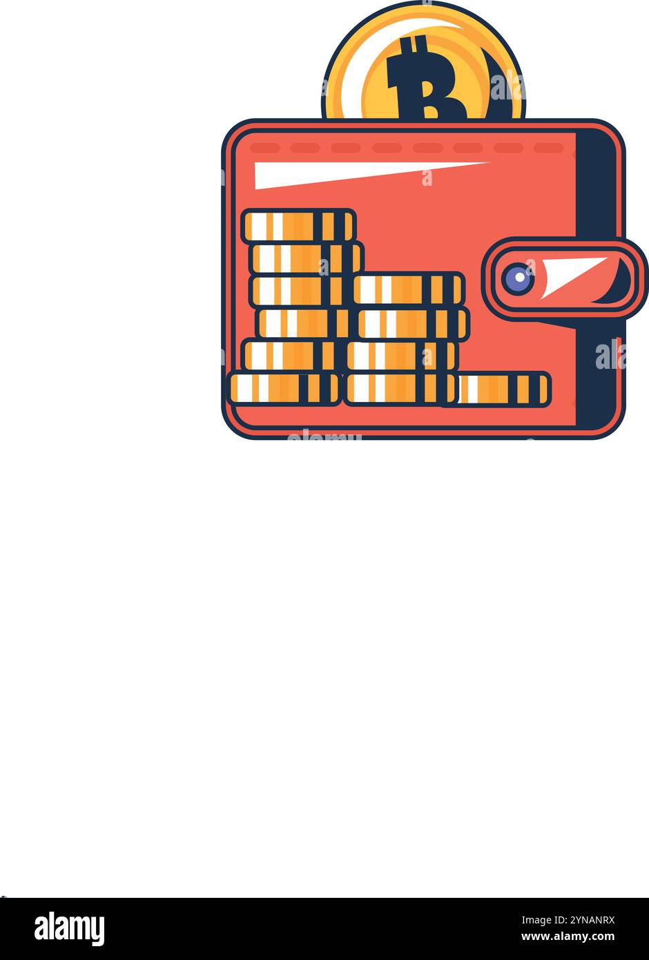 Monete di criptovaluta multicolore in un portafoglio elettronico. Diversificazione delle attività finanziarie. Rifornimento di portafogli crittografici. Futuristica CA Illustrazione Vettoriale