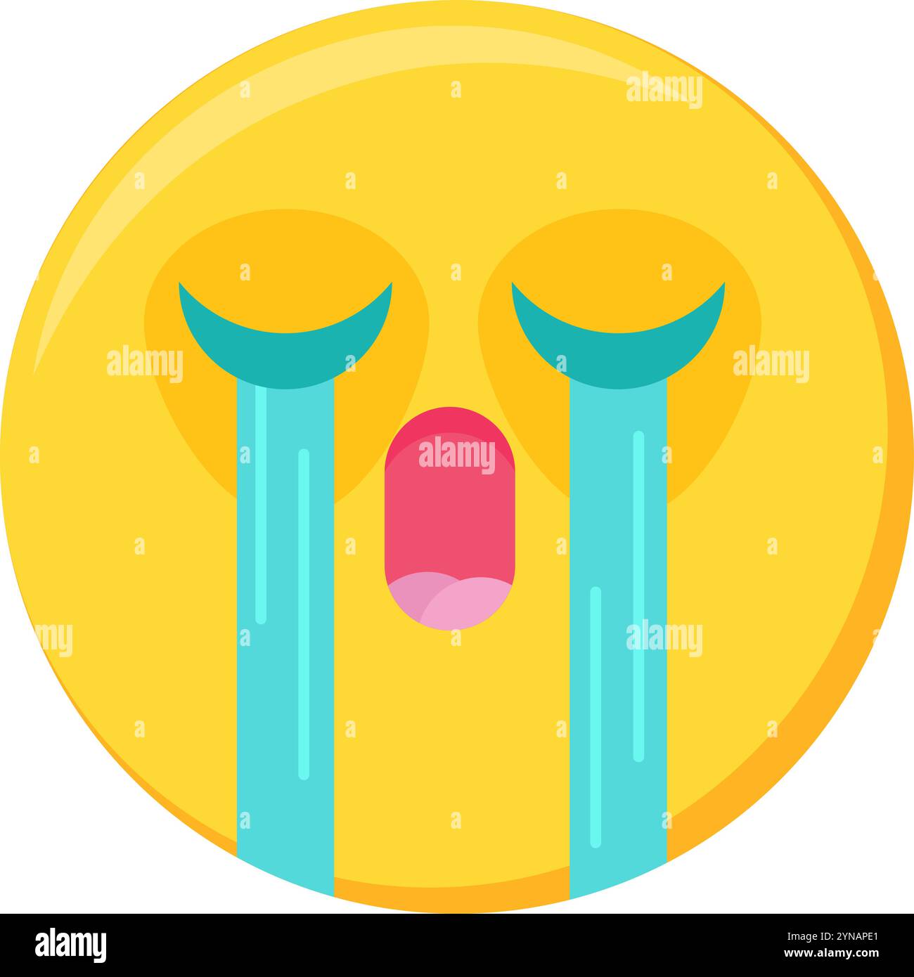 Triste, emoji emoji espressione facciale. Icona di emoticon in lacrime, pianto, depressa. Sorriso vettoriale colorato. Simpatico adesivo, umore cupo sui social media Illustrazione Vettoriale