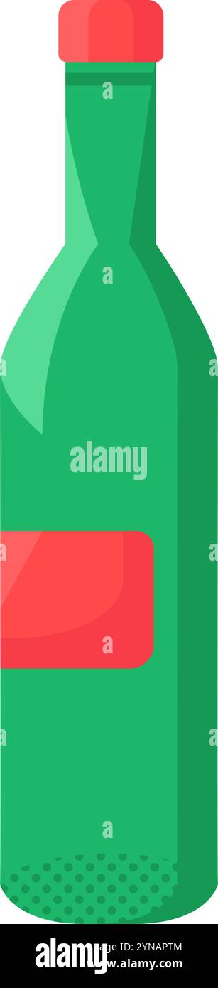 Bottiglia di vetro verde vettoriale per vino in uno stile luminoso e piatto. Imballaggio di alimenti, conservazione e simbolo di consegna. L'icona è adatta per la progettazione Web Illustrazione Vettoriale