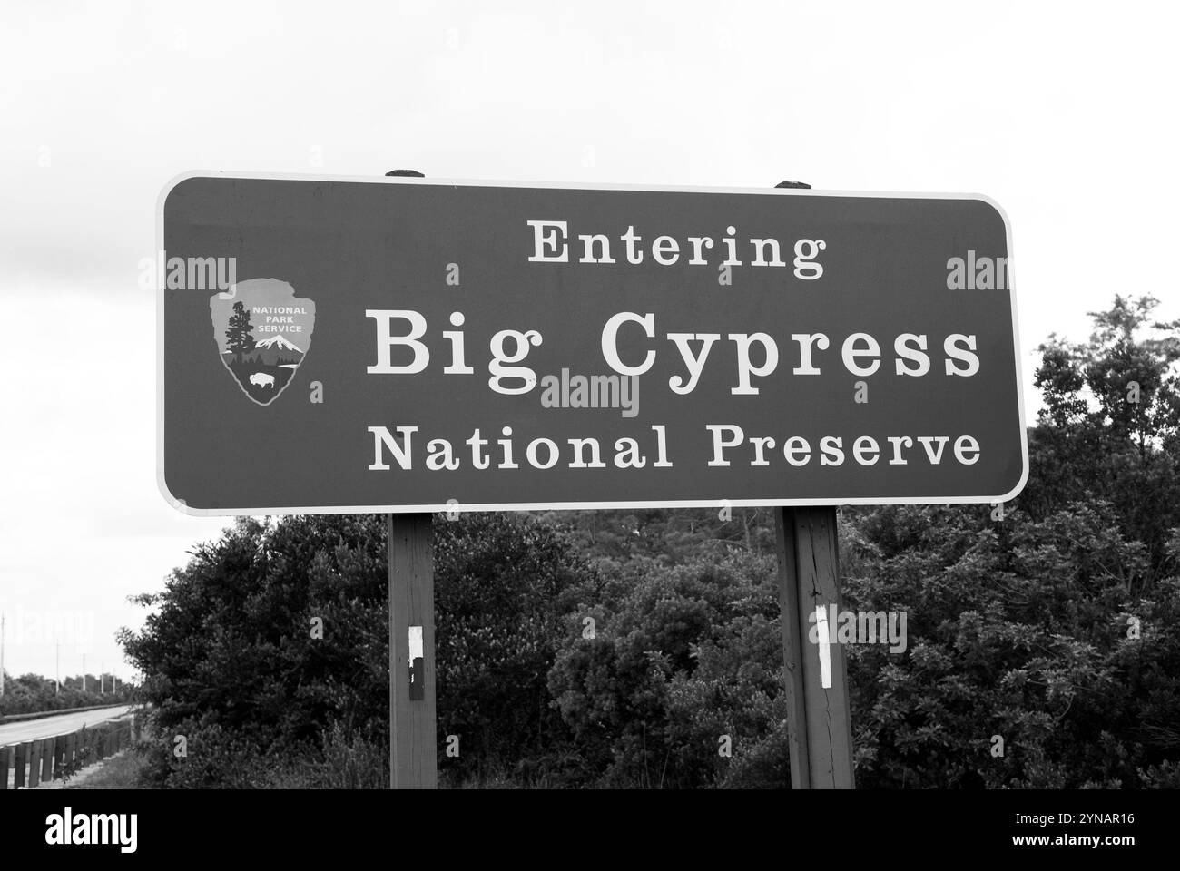Cartello d'ingresso alla Big Cypress National Preserve di Ochopee, Florida, Stati Uniti Foto Stock