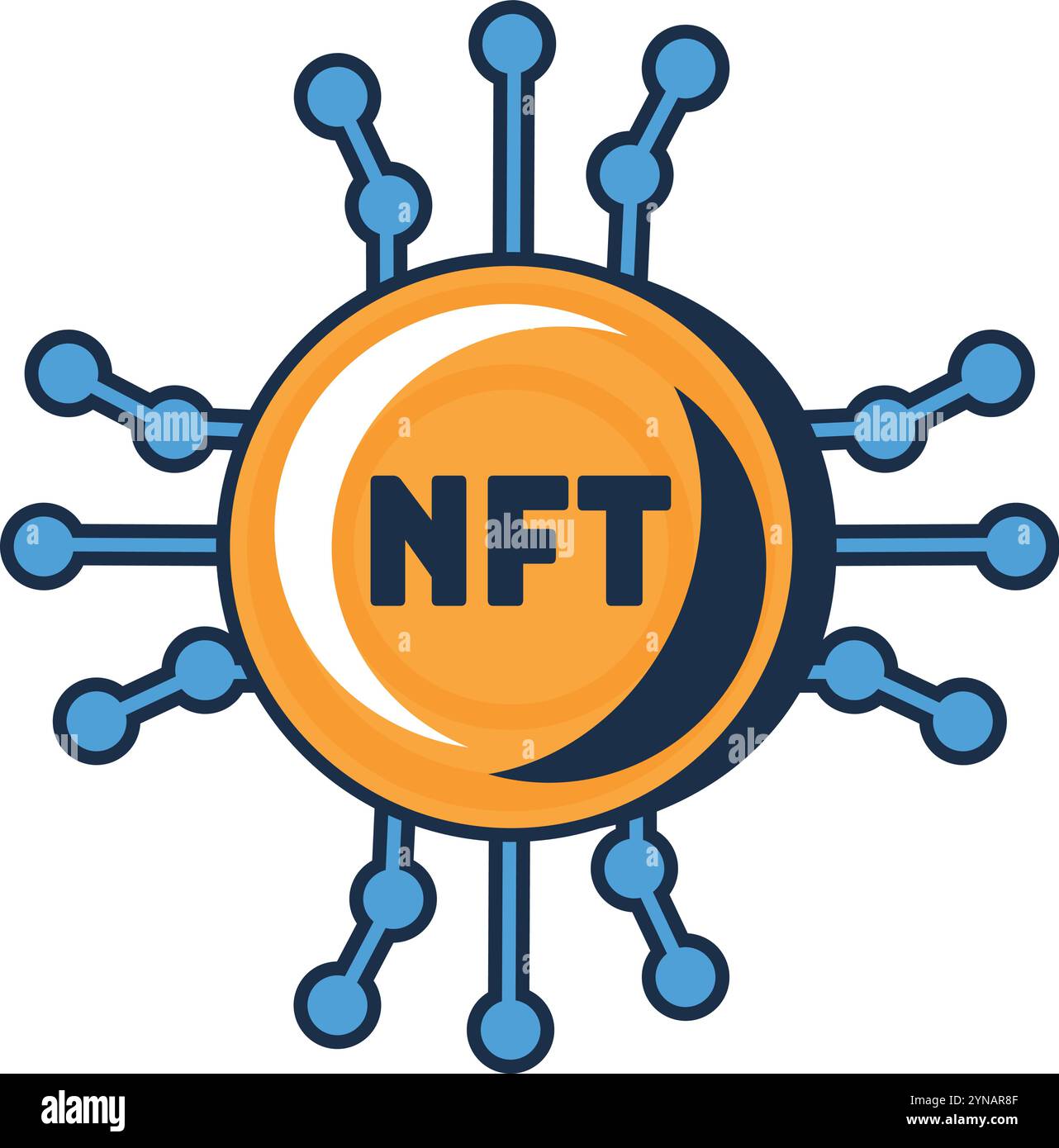 Token NFT digitale lucido multicolore. Firma digitale, conferma dei diritti sulle risorse. Sigillo cripto unico e sicuro. Futuristico vettore di contorno cartoni animati Illustrazione Vettoriale