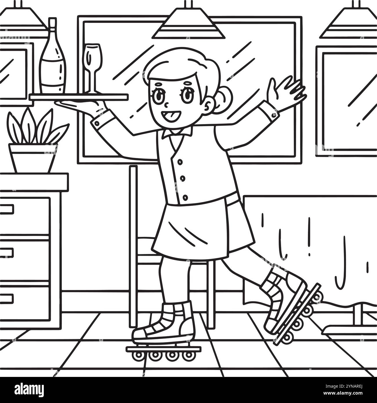 Pagina da colorare cameriere per bambini Illustrazione Vettoriale