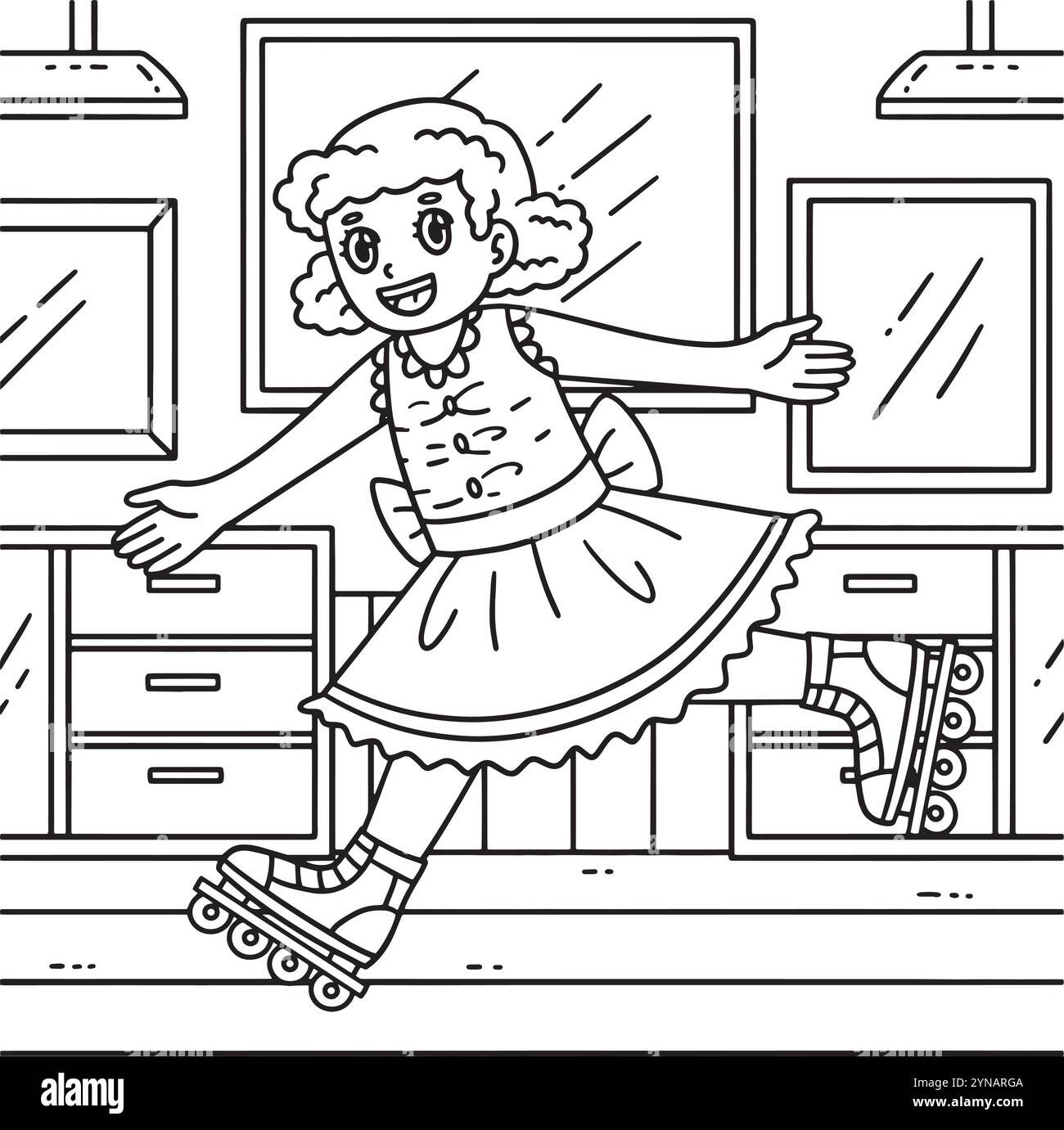 Pattinaggio in linea femminile in una pagina da colorare Illustrazione Vettoriale