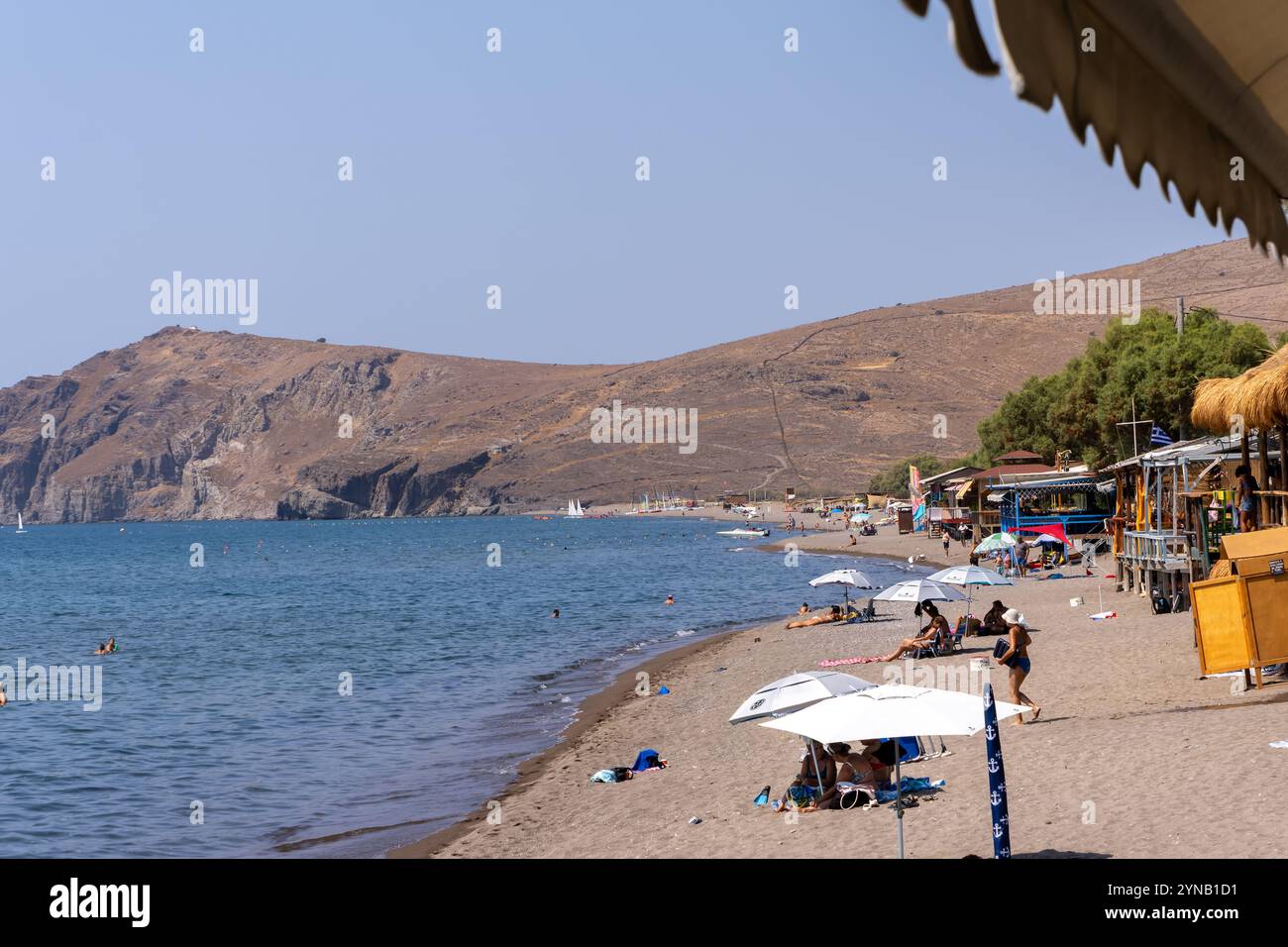 La spiaggia di Skala Eresou, l'isola di Lesbo, la Grecia Lesbo o Lesbo è un'isola greca situata nel Mar Egeo nord-orientale Foto Stock