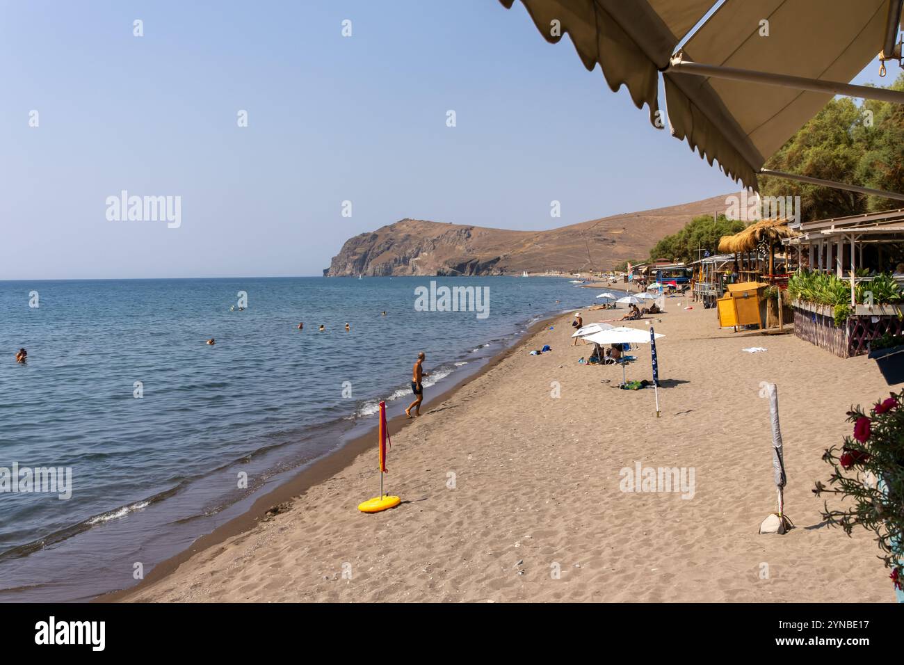 La spiaggia di Skala Eresou, l'isola di Lesbo, la Grecia Lesbo o Lesbo è un'isola greca situata nel Mar Egeo nord-orientale Foto Stock