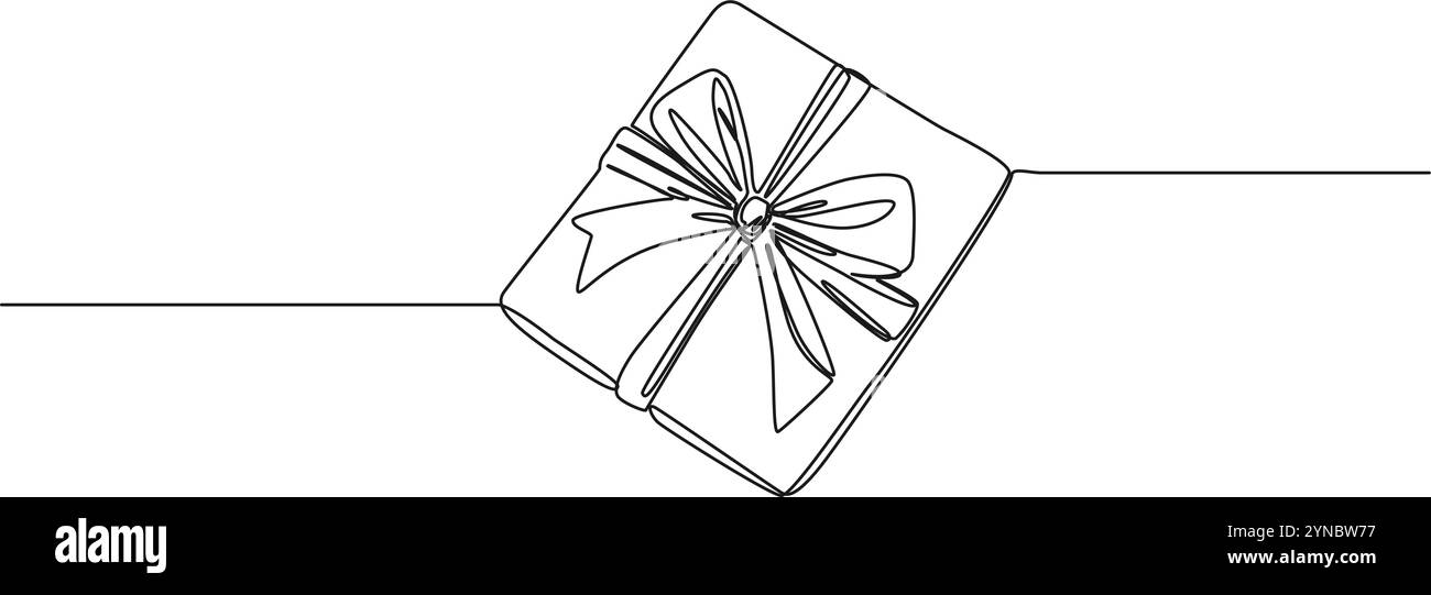 disegno continuo a linea singola della confezione regalo, vista dall'alto verso il basso, illustrazione vettoriale line art Illustrazione Vettoriale