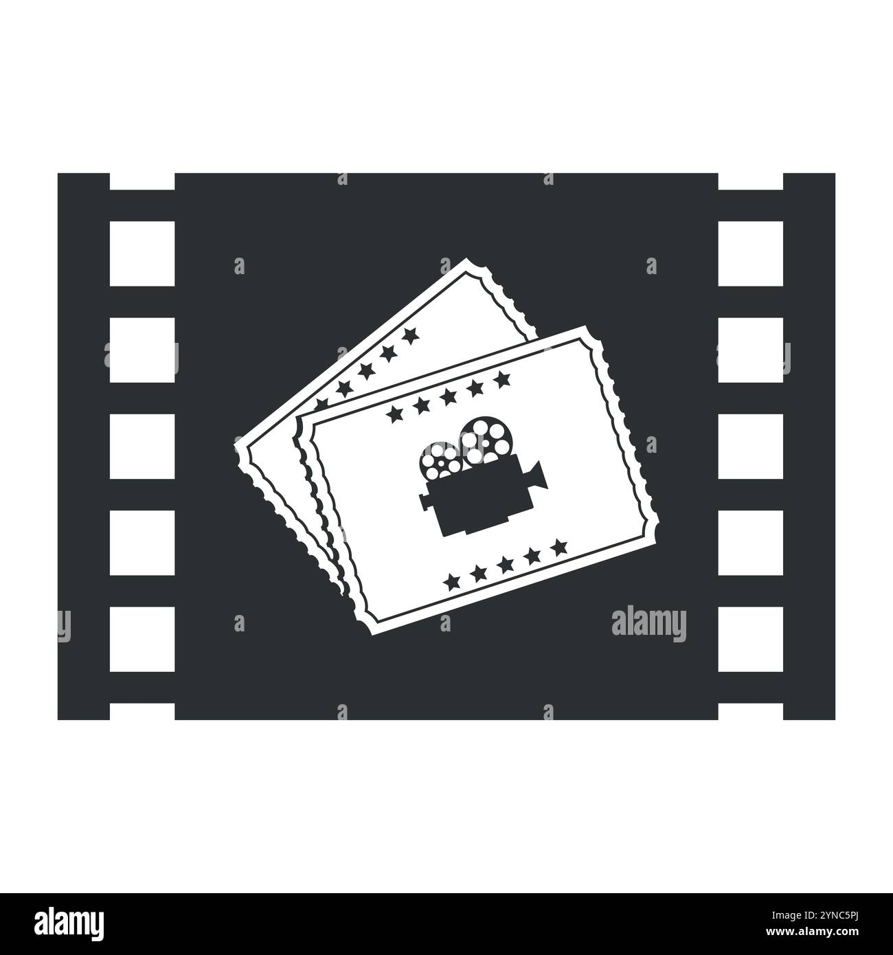 Icona dei biglietti del cinema nella cornice della pellicola. Illustrazione vettoriale monocromatica Illustrazione Vettoriale