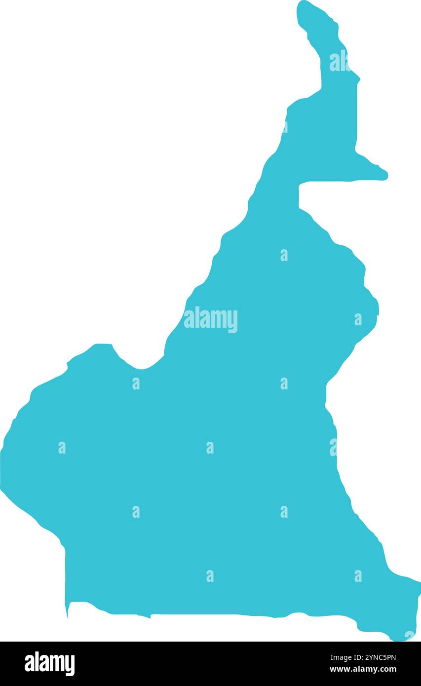MAPPA del Camerun in Blu, Mappa del Paese, Camerun, Mappa di confine, linea di confine del Camerun, Mappa geografica Illustrazione Vettoriale