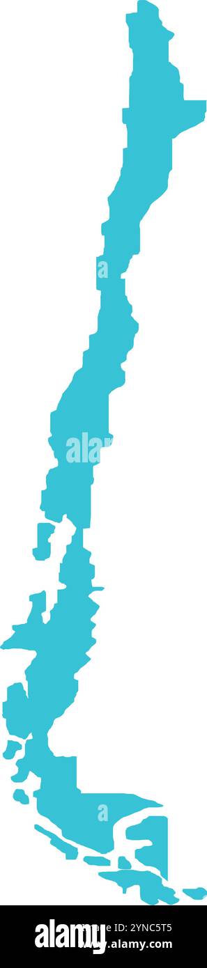 Cile MAPPA in Blu, Mappa Paese, Cile, Mappa di confine, linea di confine del Cile, Mappa geografica Illustrazione Vettoriale