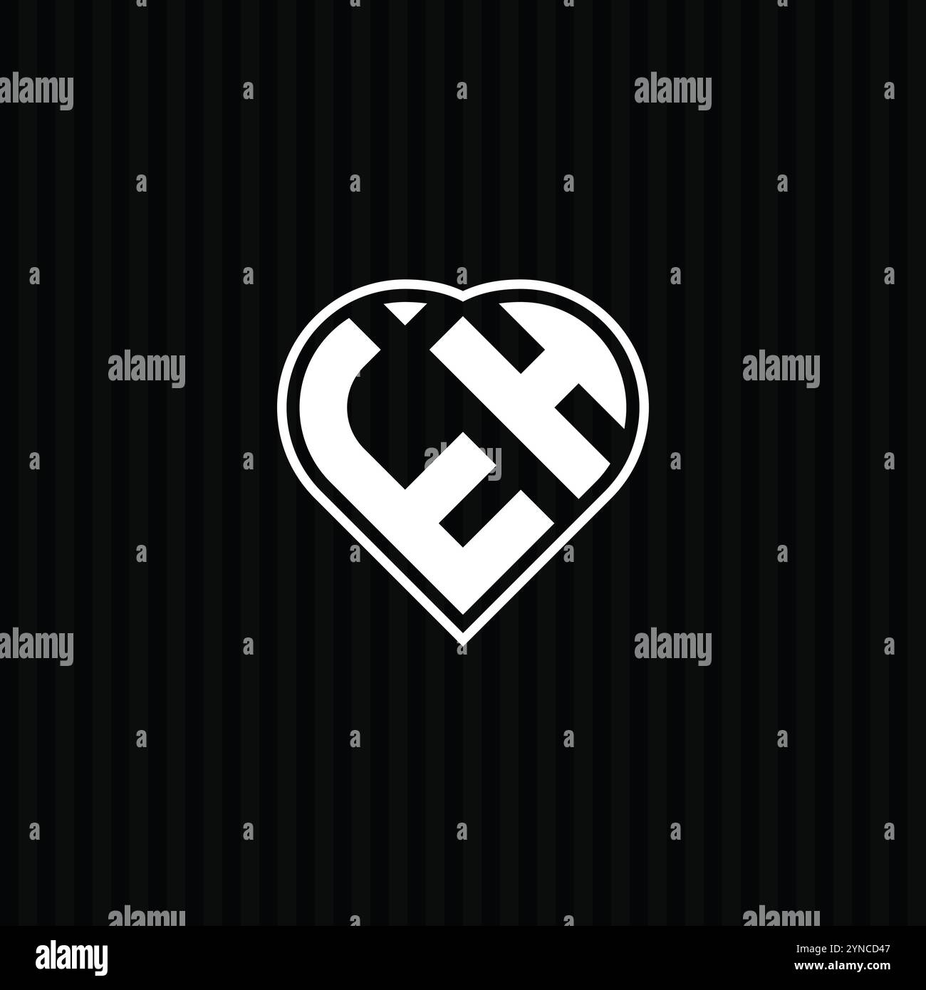 Design del logo vettoriale a forma di cuore per la lettera iniziale EH Illustrazione Vettoriale