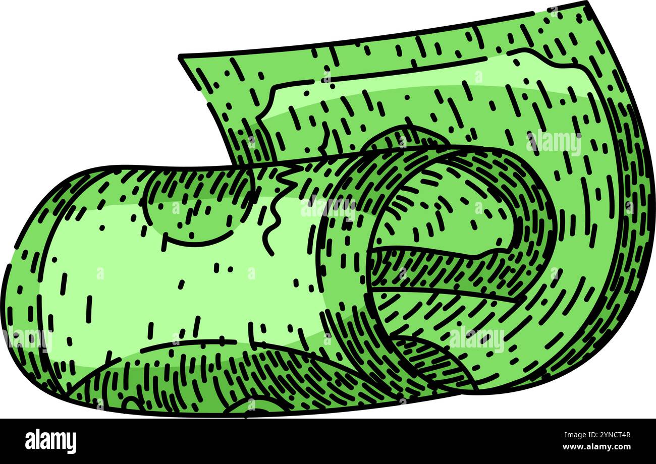 disegno di una banconota in dollari contante vettore disegnato a mano Illustrazione Vettoriale