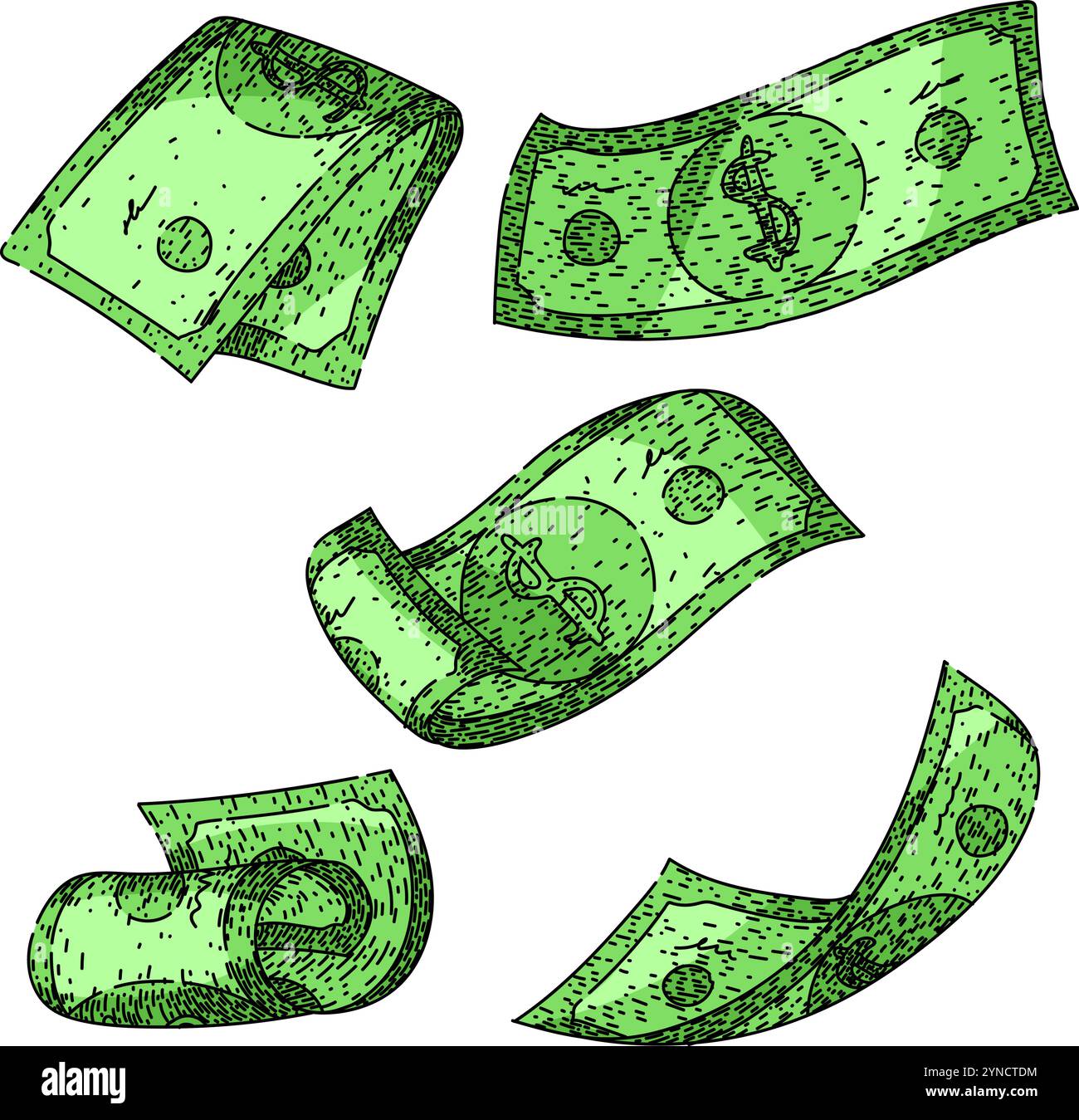 vettore disegno a mano dello schizzo del gruppo di banconote del dollaro Illustrazione Vettoriale
