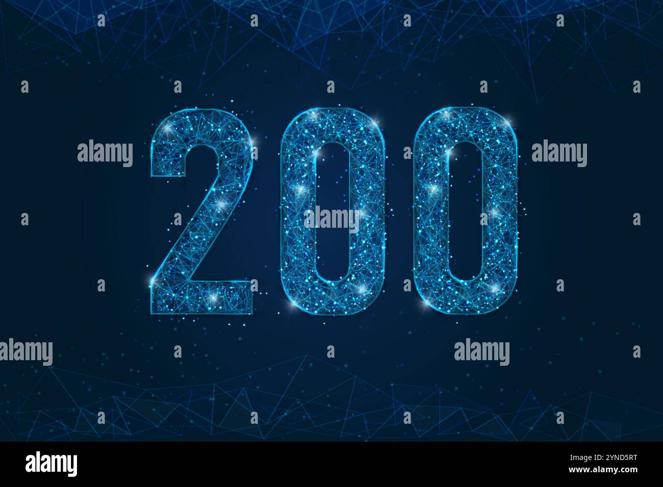 Immagine blu isolata astratta del codice di stato HTTP 200. L'illustrazione poligonale a reticolo in polietilene basso assomiglia a stelle nel cielo notturno nero nello spazio o. Illustrazione Vettoriale