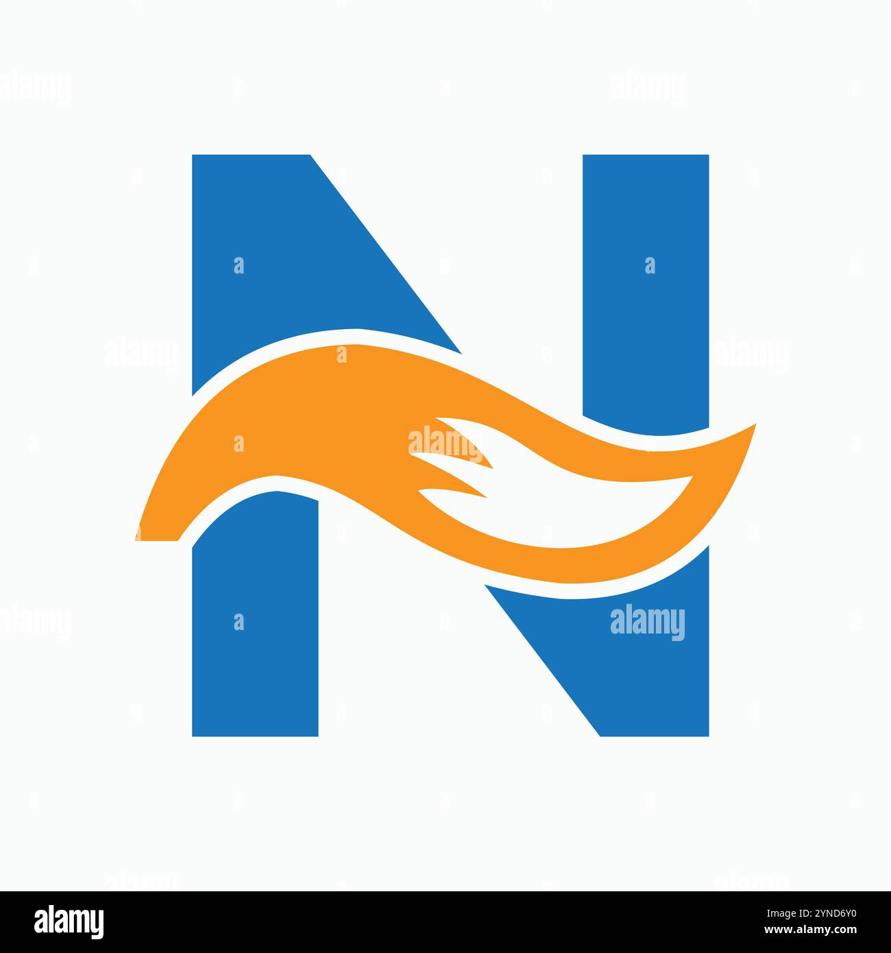 Lettera iniziale N Fox Logo Design Concept con Fox Tail Symbol Illustrazione Vettoriale
