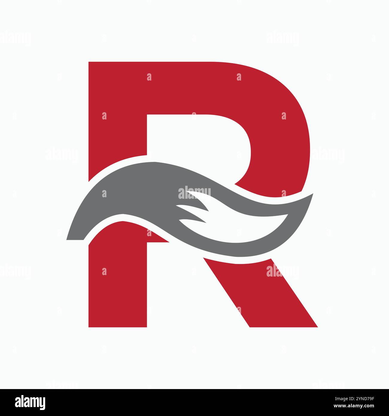Lettera iniziale R Fox Logo Design Concept con Fox Tail Symbol Illustrazione Vettoriale