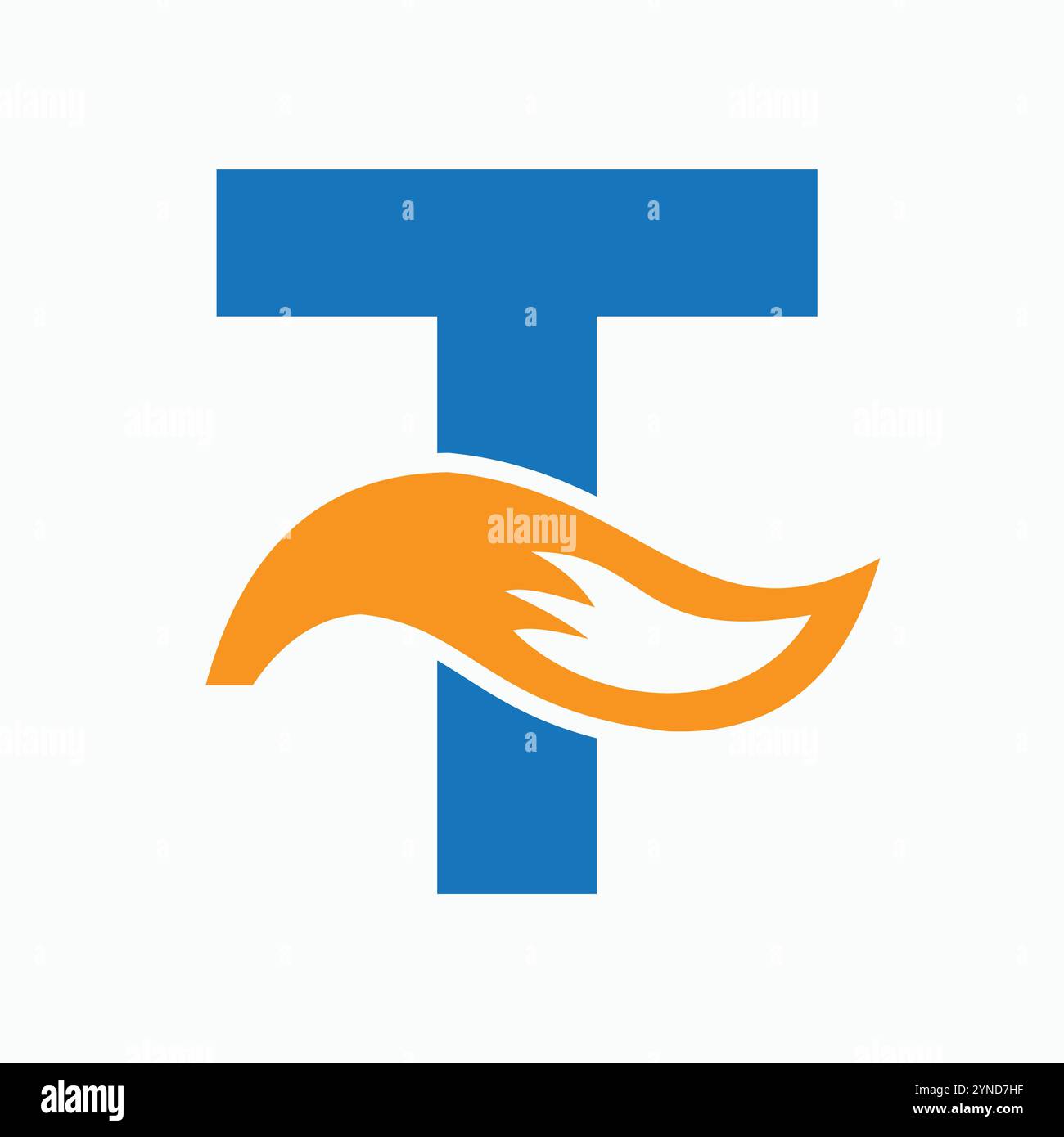 Lettera iniziale T Fox Logo Design Concept con Fox Tail Symbol Illustrazione Vettoriale