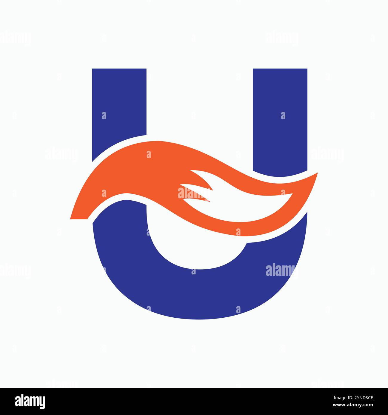 Lettera iniziale U Fox Logo Design Concept con Fox Tail Symbol Illustrazione Vettoriale