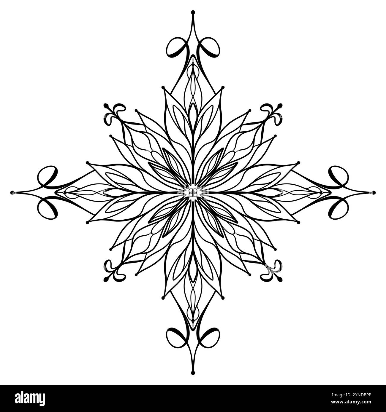 Schizzo dettagliato di un fiocco di neve, modello per l'anno nuovo Foto Stock
