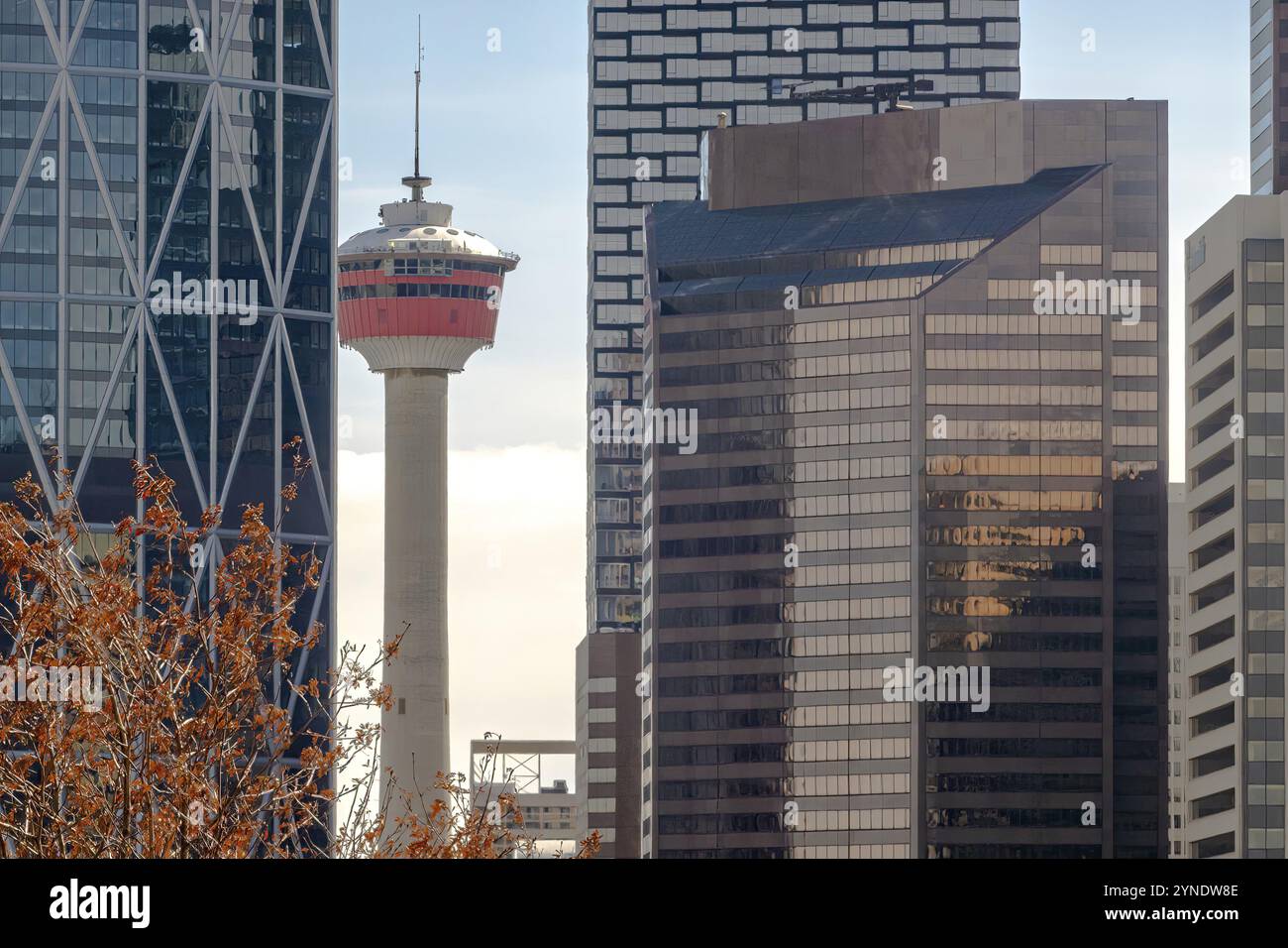 Calgary, Alberta, Canada. 24 aprile 2023. La Calgary Tower è una torre di osservazione di 190 metri situata nel cuore della città di Calgary Foto Stock