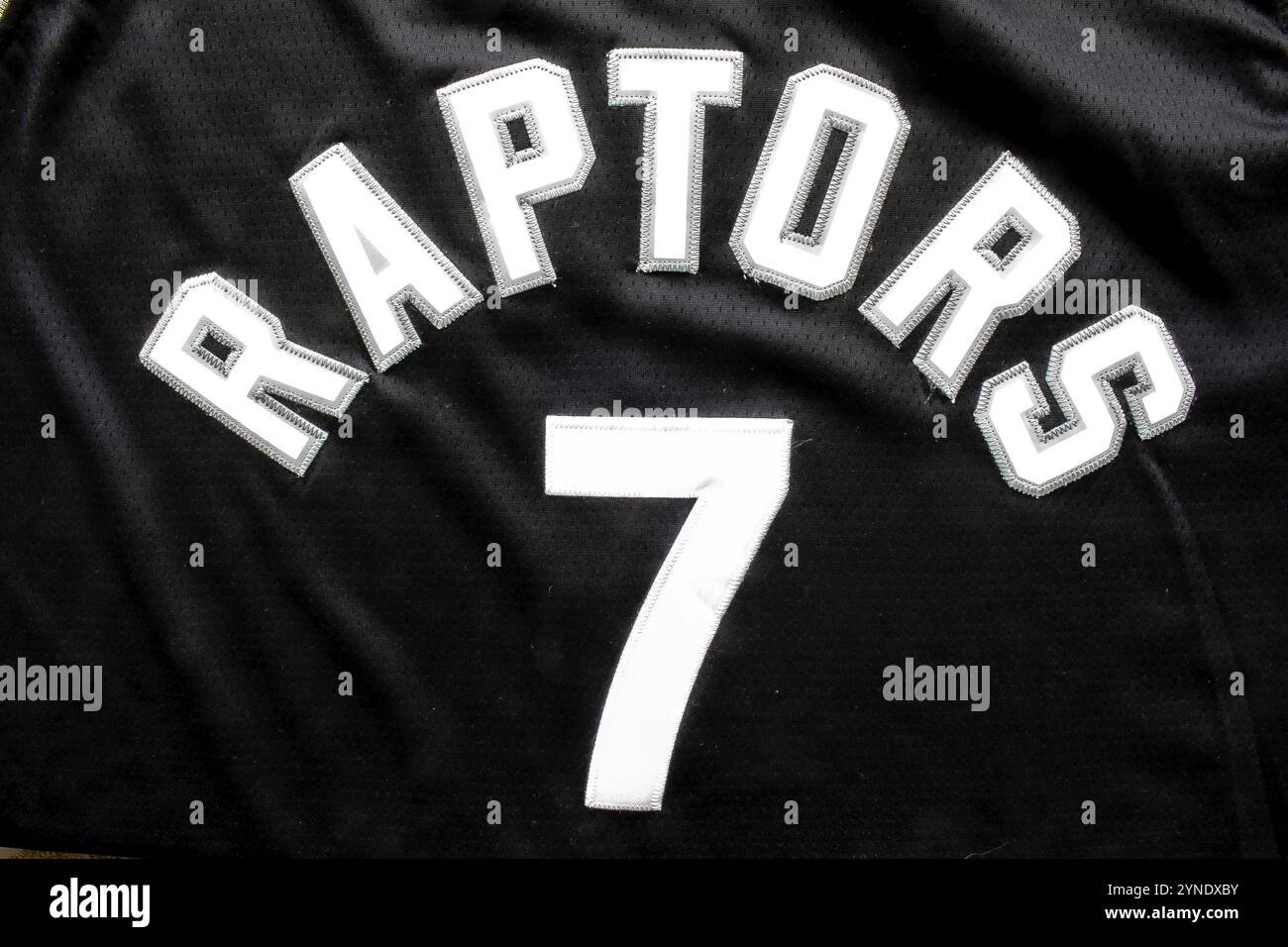 Calgary, Alberta, Canada. 10 luglio 2020. Primo piano della squadra di basket Raptors Jersey Foto Stock