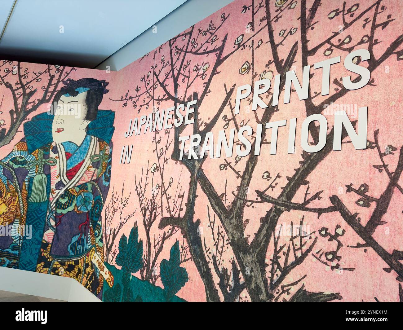 Il cartello d'ingresso, titolo alla mostra temporanea Japanese Prints in Transition al Legion of Honor Art Museum di San Fransisco, California. Foto Stock