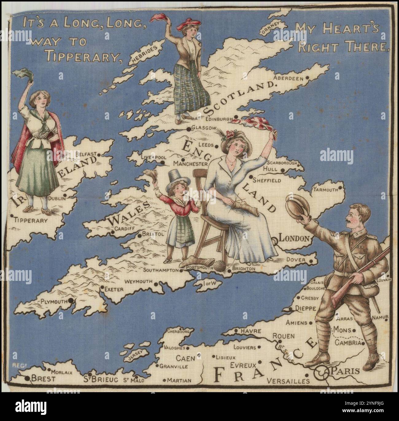 Circa 1914 propaganda della prima guerra mondiale, mappa pittorica delle isole britanniche. Foto Stock