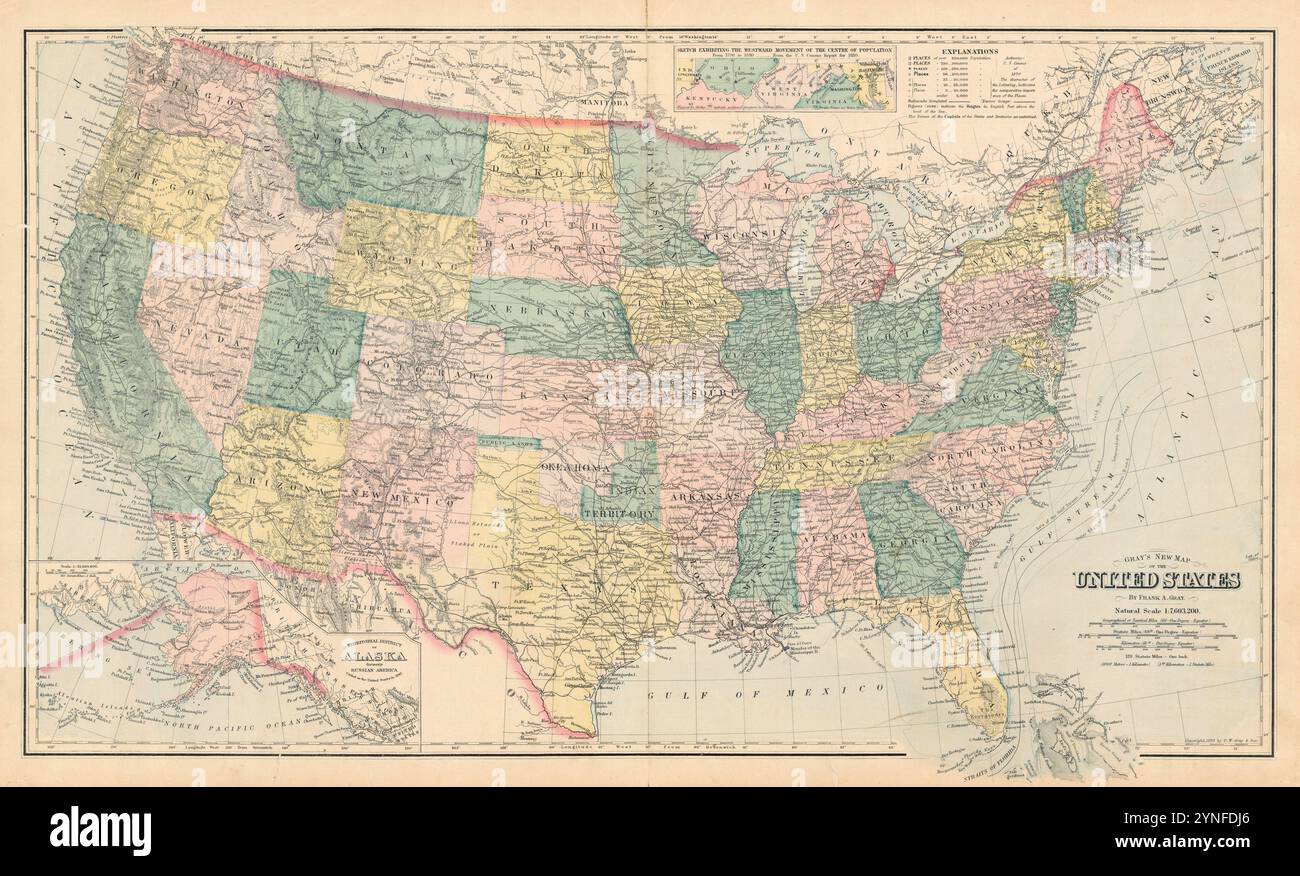 Gray's New MAP of the United States / di Frank A. Gray, 1873. Mappa geografica d'epoca degli Stati Uniti d'America. Foto Stock