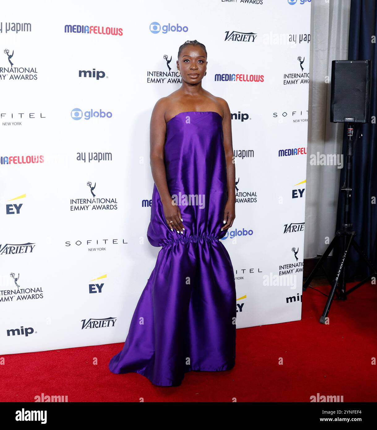 New York, Stati Uniti. 25 novembre 2024. Folake Olowofoyeku arriva sul Red carpet al 52° International Emmy Awards al New York Hilton Midtown di New York City lunedì 25 novembre 2024. Foto di John Angelillo/UPI credito: UPI/Alamy Live News Foto Stock