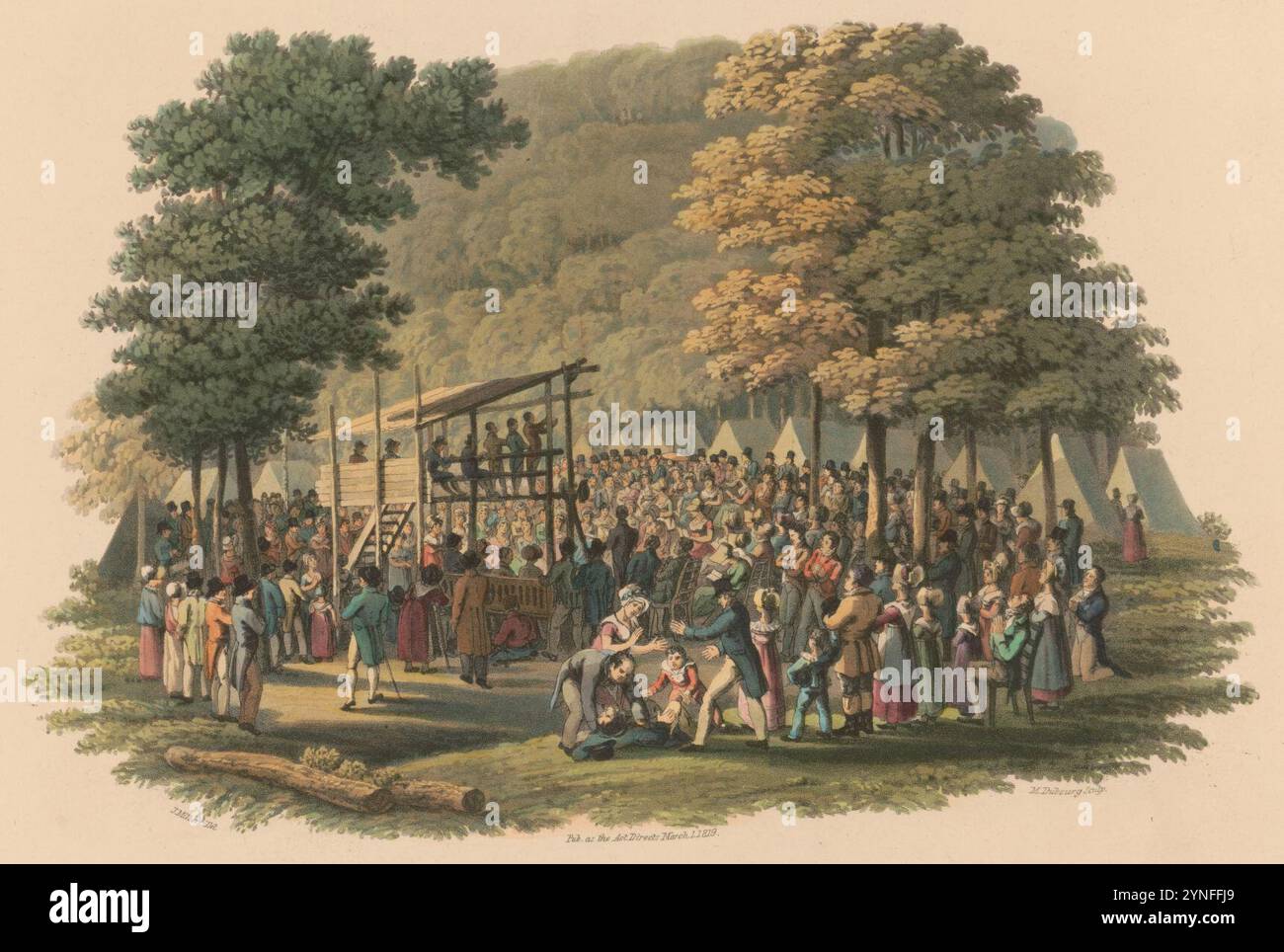 Incontro del campo dei metodisti in N. America J. Milbert del M. Dubourg sculp (tagliato). Foto Stock