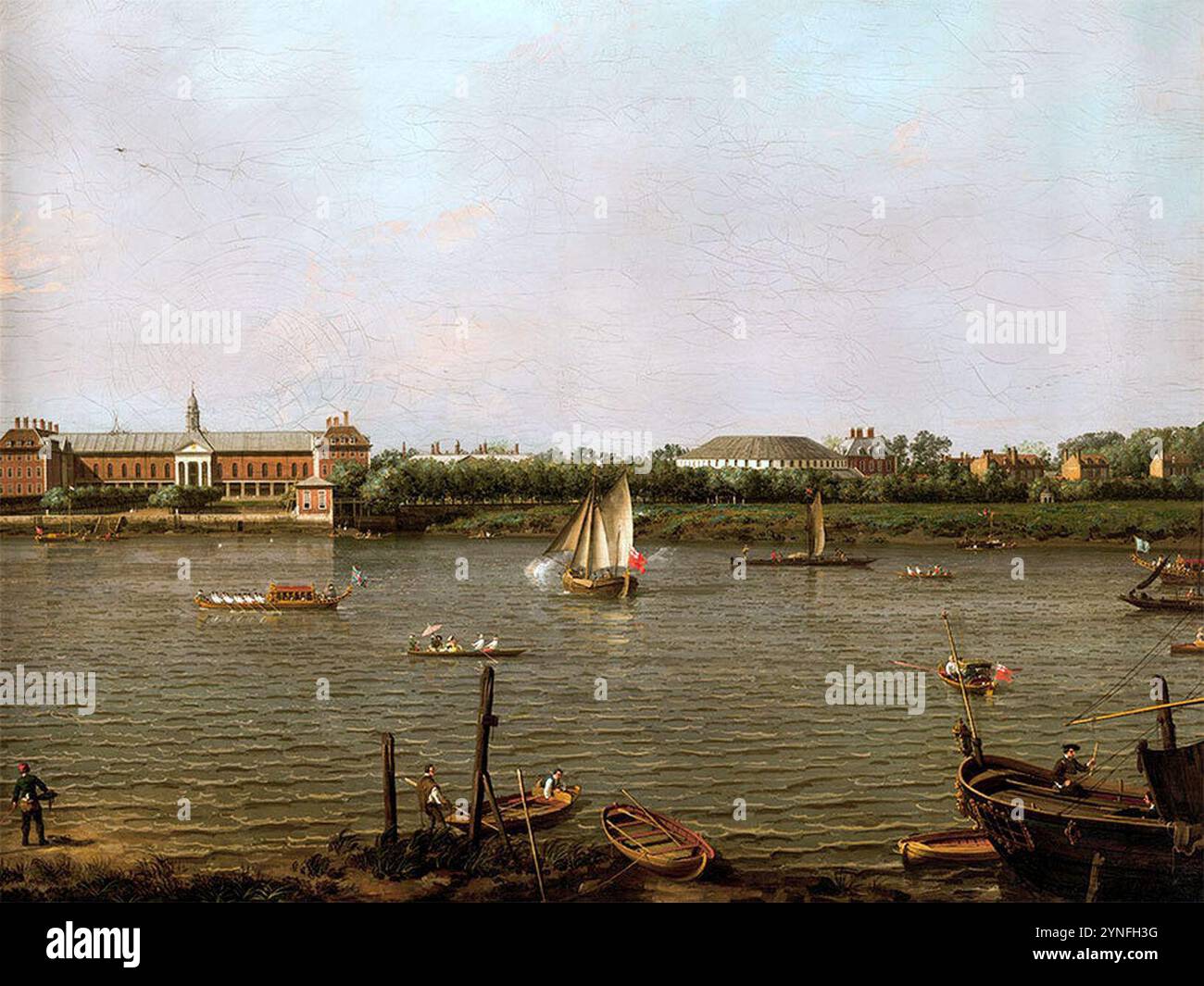 Canaletto - El Colegio de Chelsea, la Rotonda, la casa Ranelagh y el Río Támesis, 1751. Foto Stock