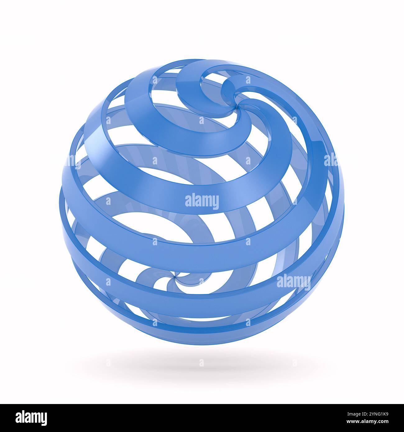 Sfera con logo a spirale in vetro su sfondo bianco. Illustrazione 3D isolata Foto Stock