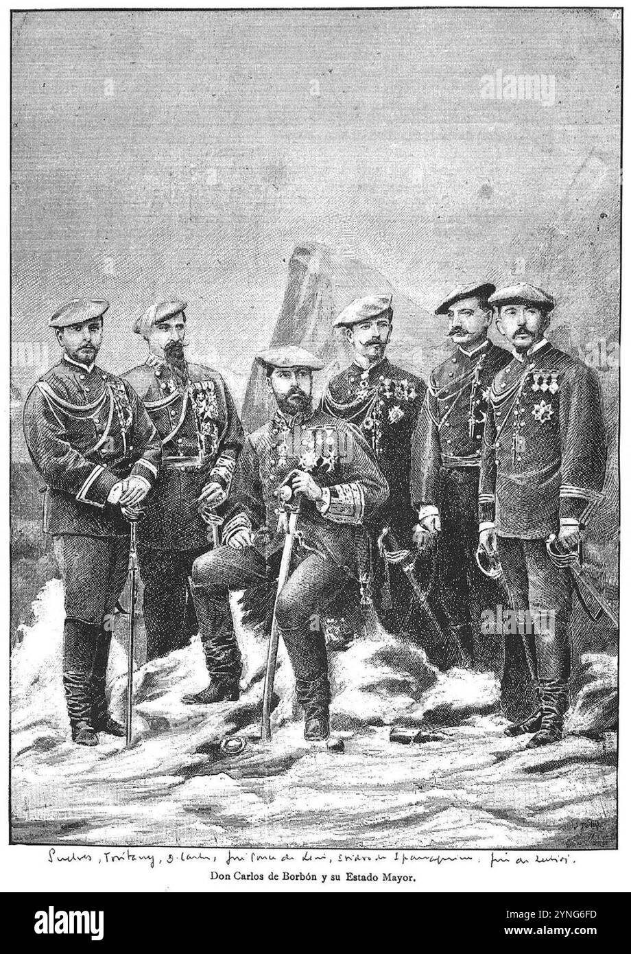 Carlos VII e la sua generale dello staff. Foto Stock