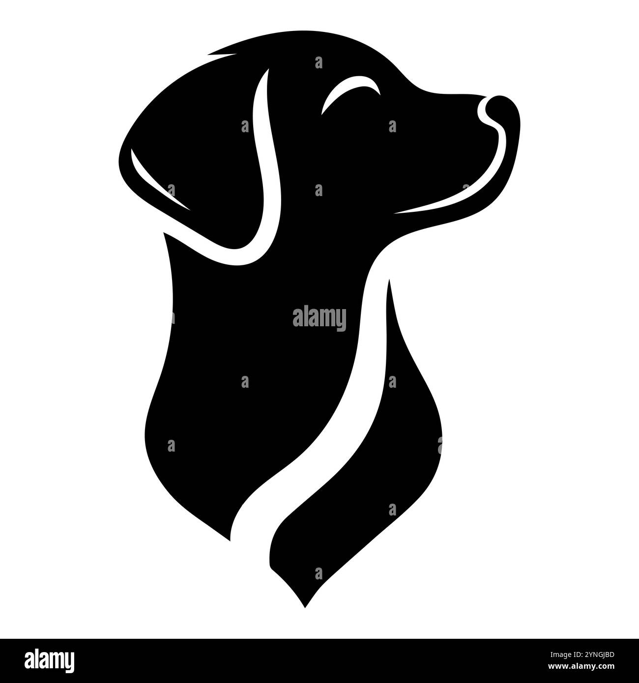 Un'impressionante silhouette nera di un cane, perfetta per gli amanti degli animali domestici e i progetti a tema animale. Questo design moderno cattura l'essenza della grazia canina. Illustrazione Vettoriale