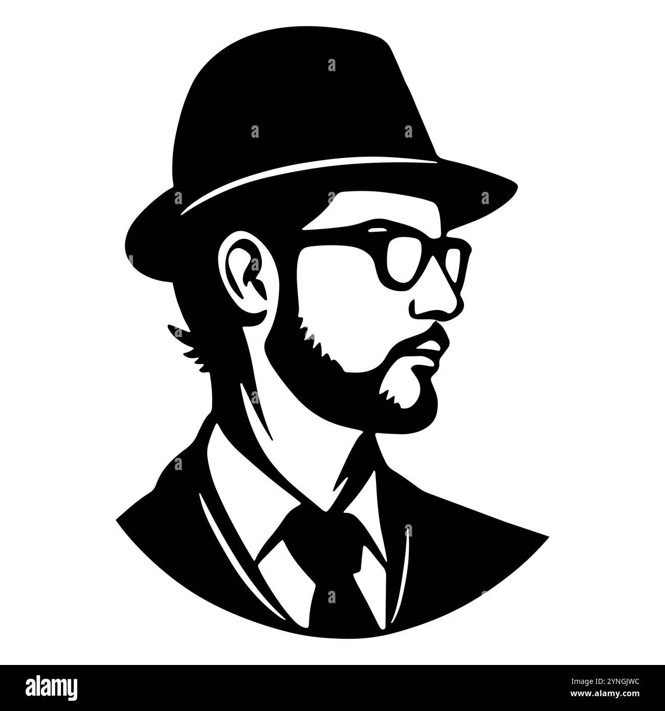 Testa vettoriale da uomo con cappello e vetro. Illustrazione Vettoriale