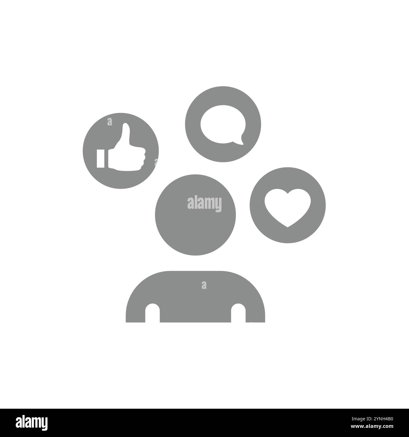 Influencer con pulsanti simili, amore e messaggi. Icona vettoriale dei social media. Illustrazione Vettoriale