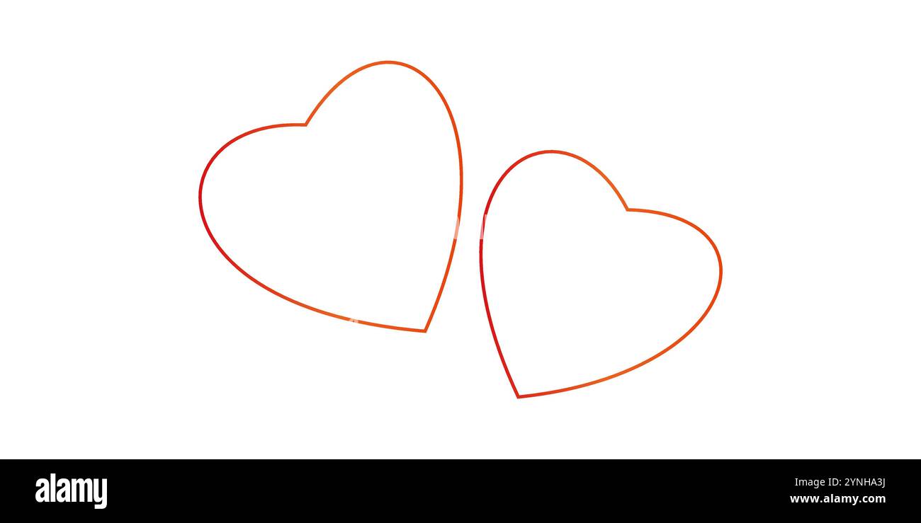 Due contorni cardiaci sfumati in rosso e arancione su sfondo bianco. Design vettoriale minimo per San Valentino e progetti romantici Illustrazione Vettoriale