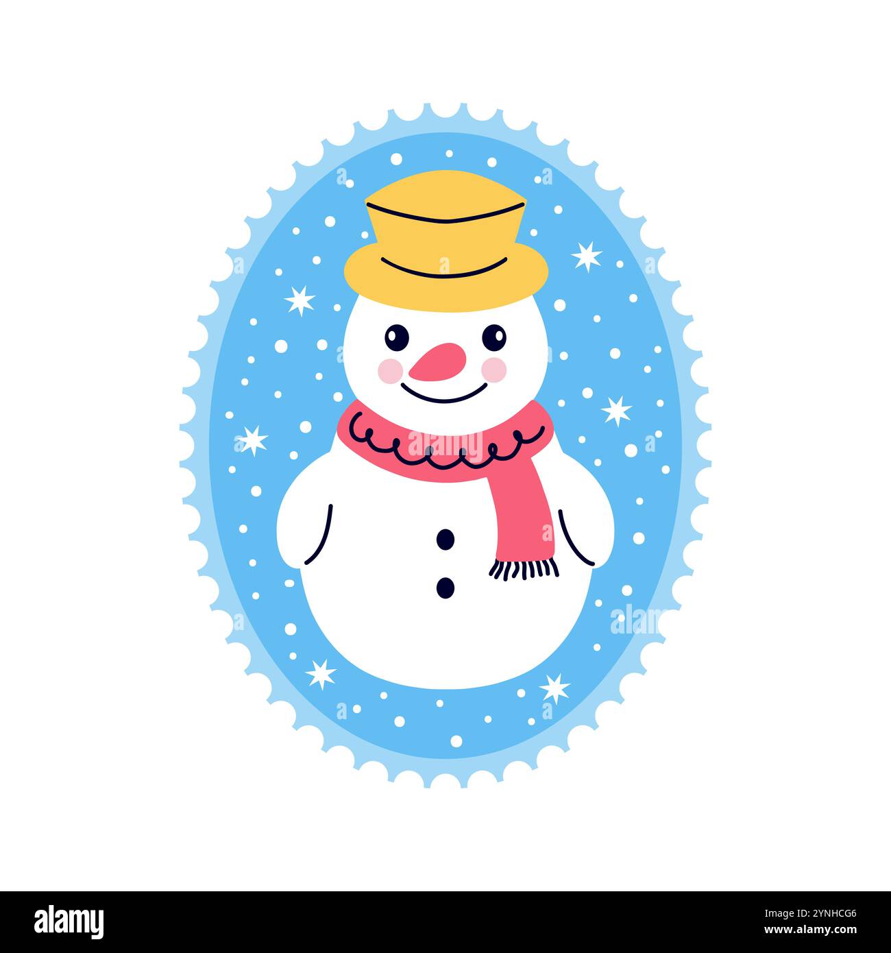 Pupazzo di neve in stile doodle. Illustrazione Vettoriale