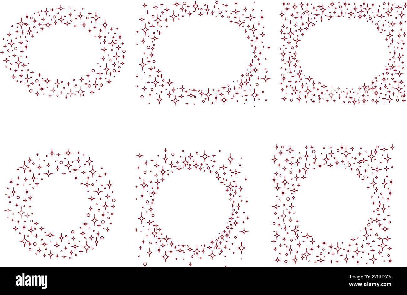 Moderne cornici ovali e circolari minimalistiche con set di stelle. Modelli grafici vettoriali forme geometriche lineari alla moda per la progettazione Illustrazione Vettoriale