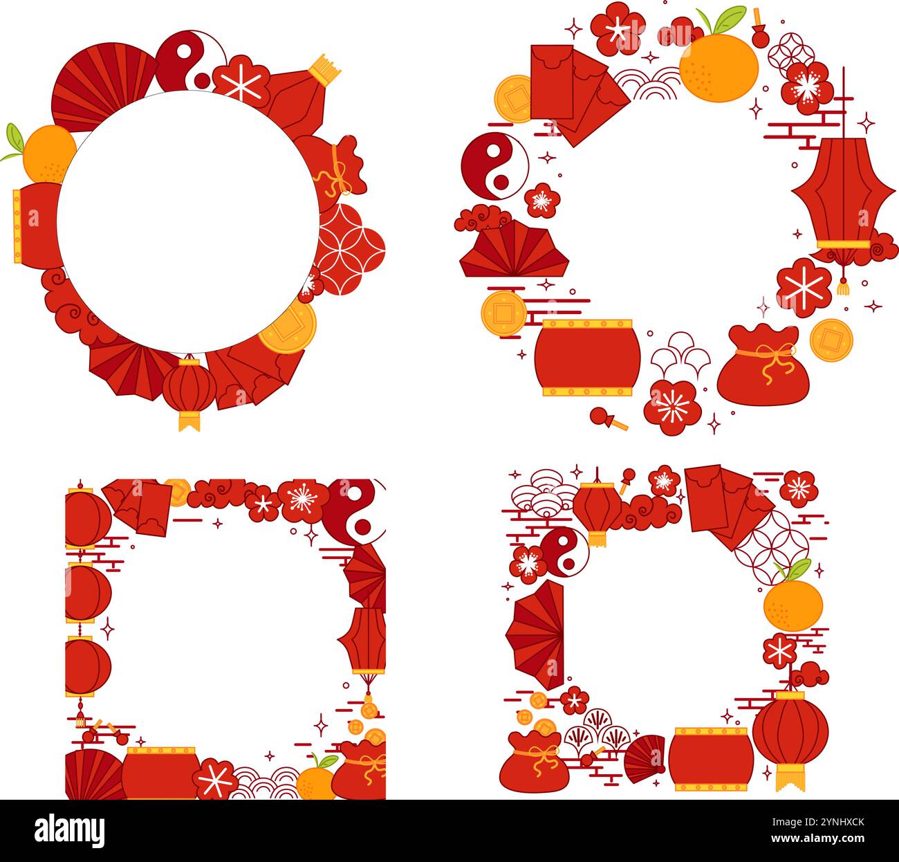 Set illustrativo per il Capodanno lunare cinese. circle round frame template vettoriali set di grafici Illustrazione Vettoriale