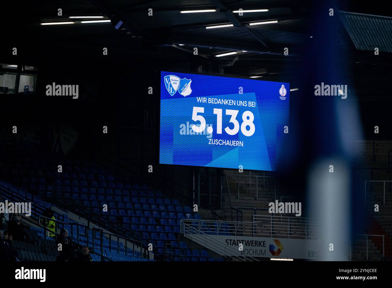 Zuschauerzahl 5138 auf der LED Anzeigetafel, GER, VfL Bochum vs TSG 1899 Hoffenheim, Fussball Frauen DFB Pokal, Achtelfinale, Saison 2024/2025, 22.11.2024 DFB regolamenti vietano qualsiasi uso di fotografie come sequenze di immagini e/o quasi-video foto: Eibner-PresseMichael Memmler Foto Stock