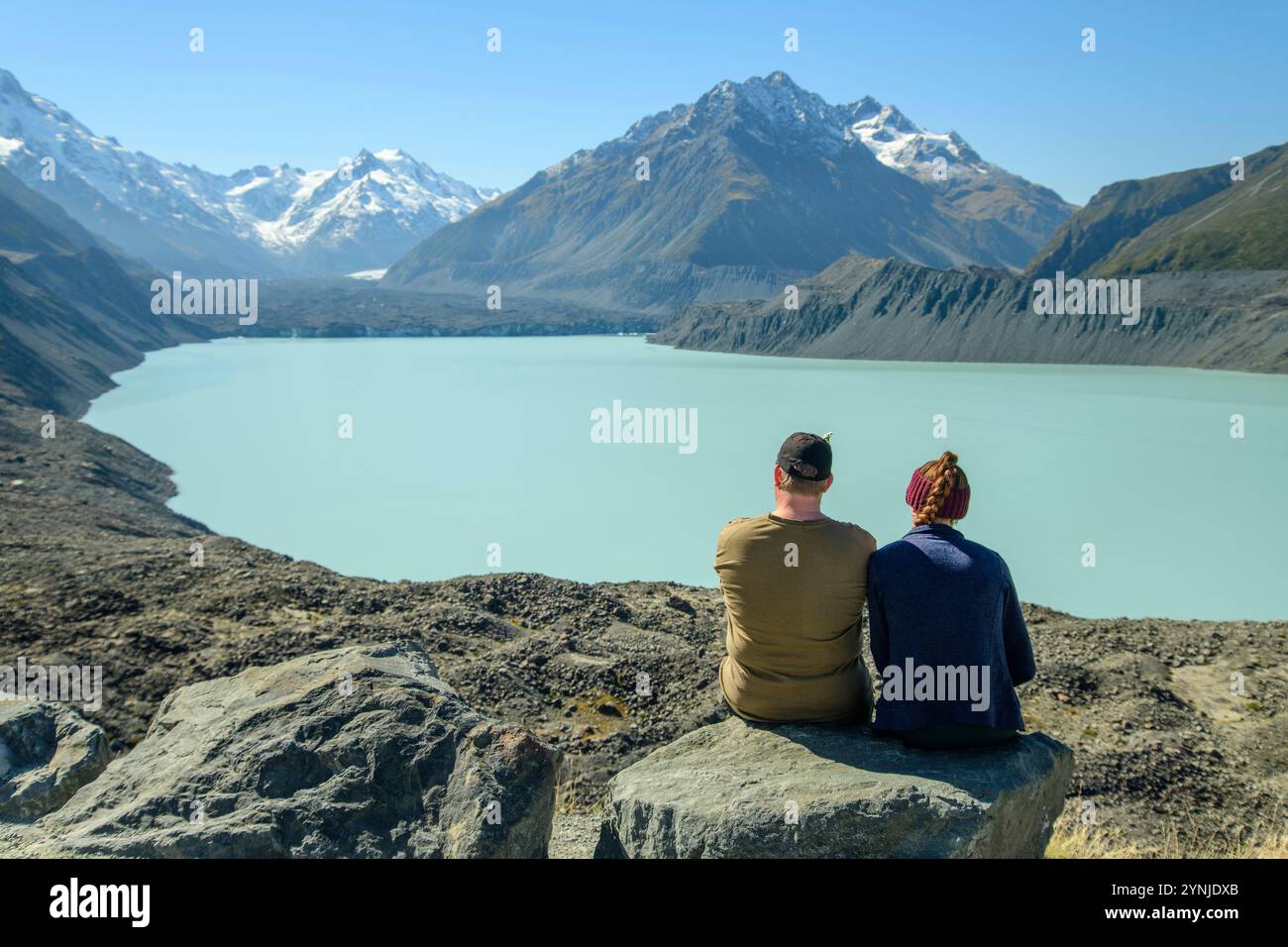 Nuova Zelanda, Isola del Sud, Alpi meridionali, Parco Nazionale del Monte Cook, Aoraki, Lago Tasman Foto Stock