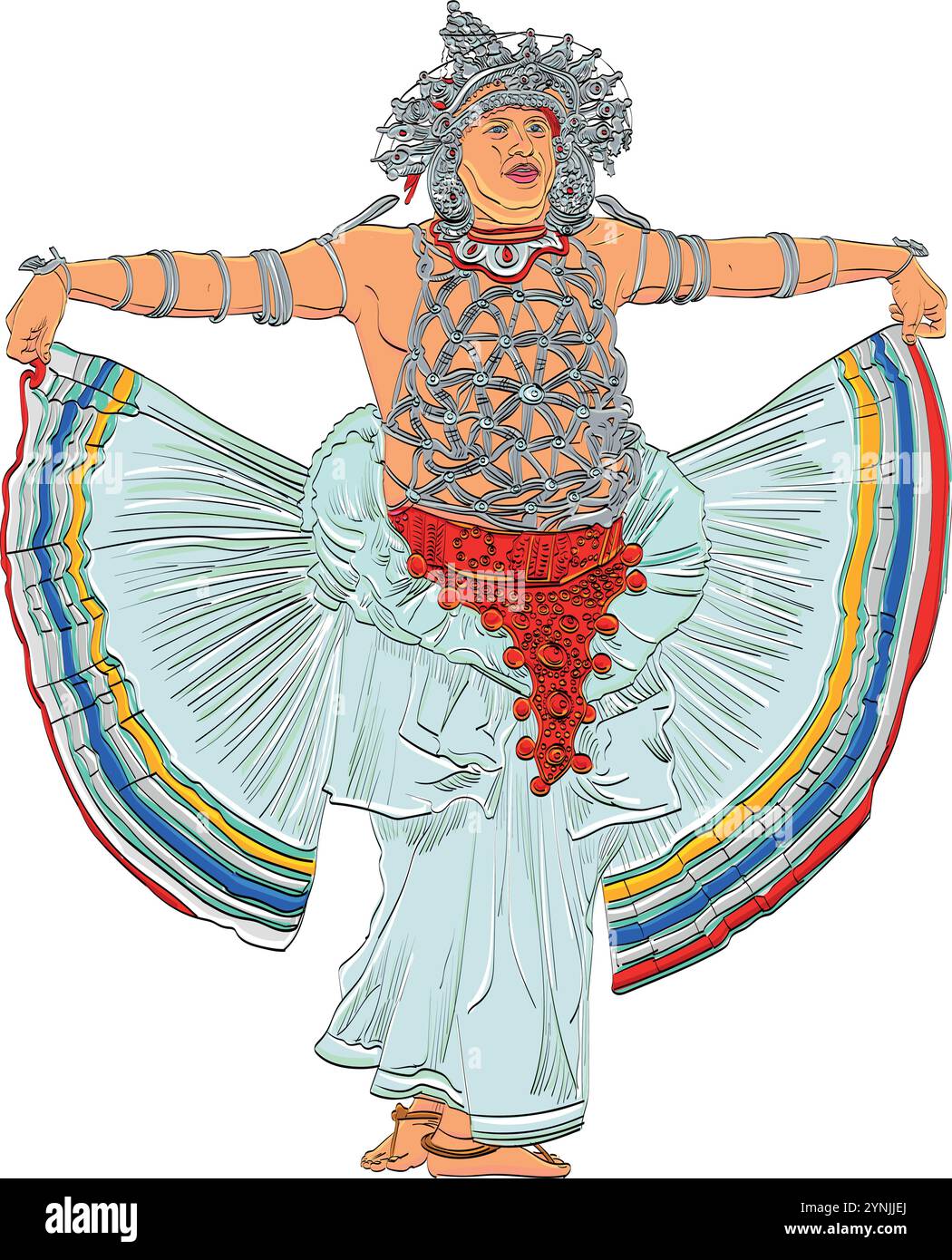 La danza Kandyan (Sinhala: උඩරට නැටුම්) comprende varie forme di danza popolari e native della zona chiamata Kandy . Illustrazione Vettoriale