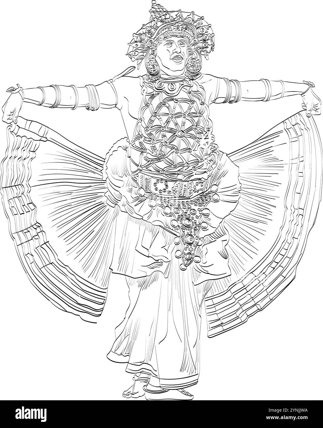 La danza Kandyan (Sinhala: උඩරට නැටුම්) comprende varie forme di danza popolari e native dell'area chiamata Kandy della regione delle Central Hills. Illustrazione Vettoriale
