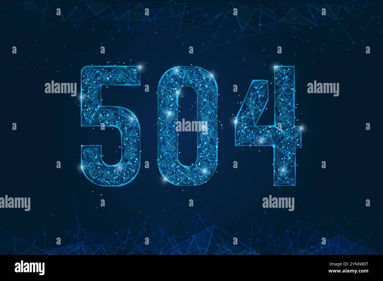 Immagine blu isolata astratta del timeout gateway HTTP Error 504. L'illustrazione poligonale a reticolo in polietilene basso assomiglia a stelle nel cielo notturno nero Illustrazione Vettoriale